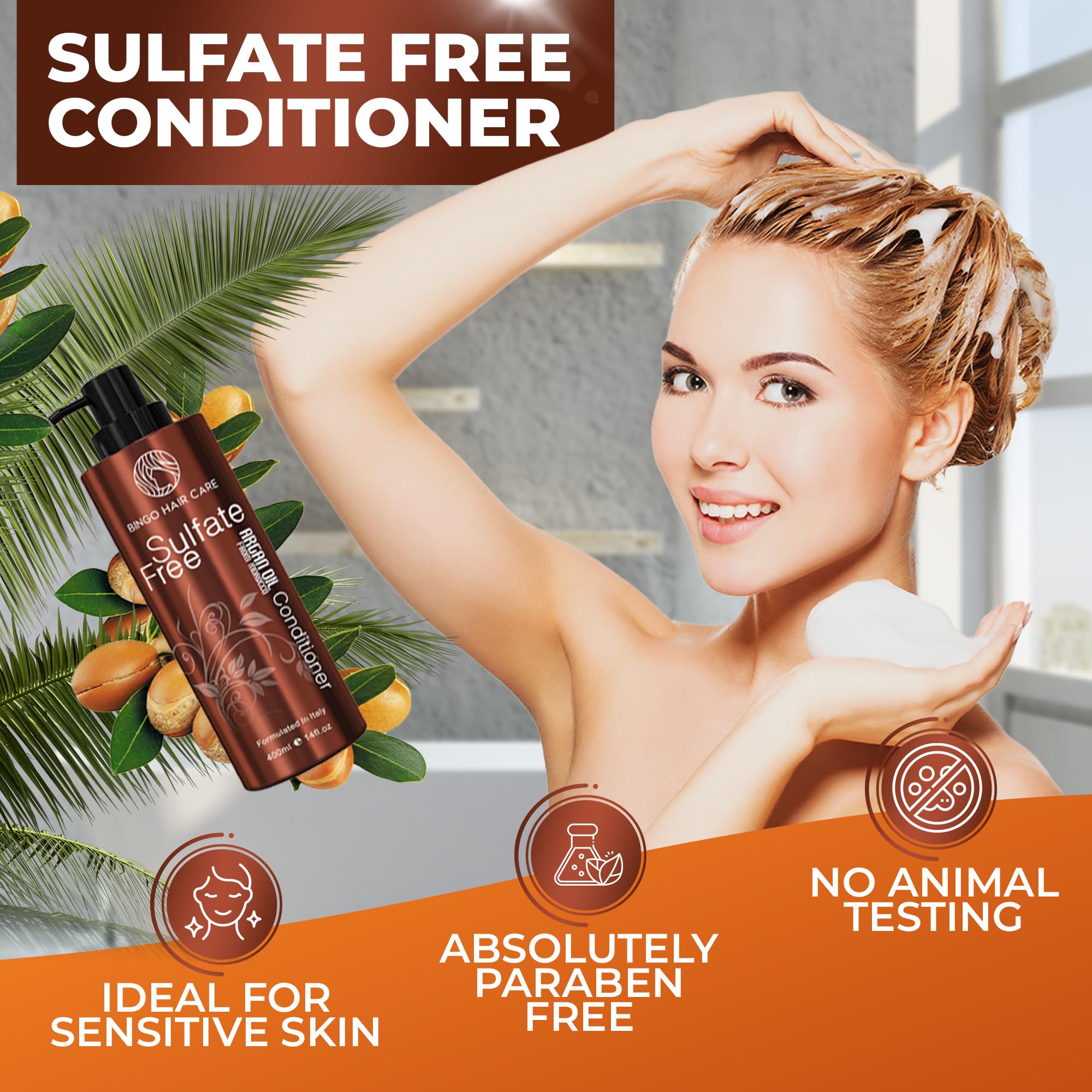 BINGO Hair Care Moroccan Argan Oil Conditioner | Sulfate-Free Anti-Frizz for Color-Treated & Curly Hair