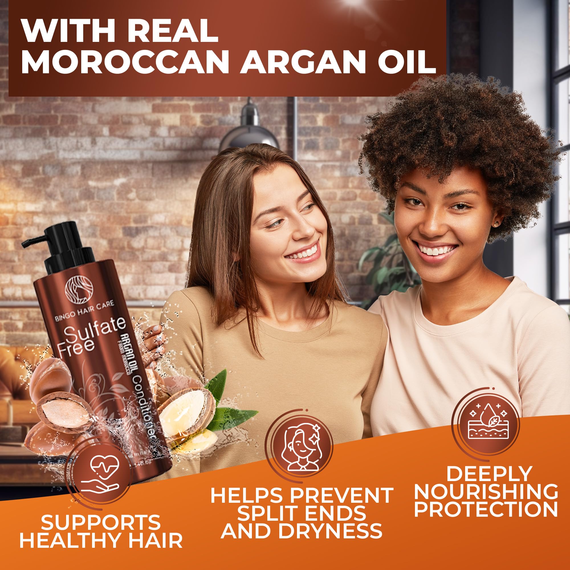 BINGO Hair Care Moroccan Argan Oil Conditioner | Sulfate-Free Anti-Frizz for Color-Treated & Curly Hair