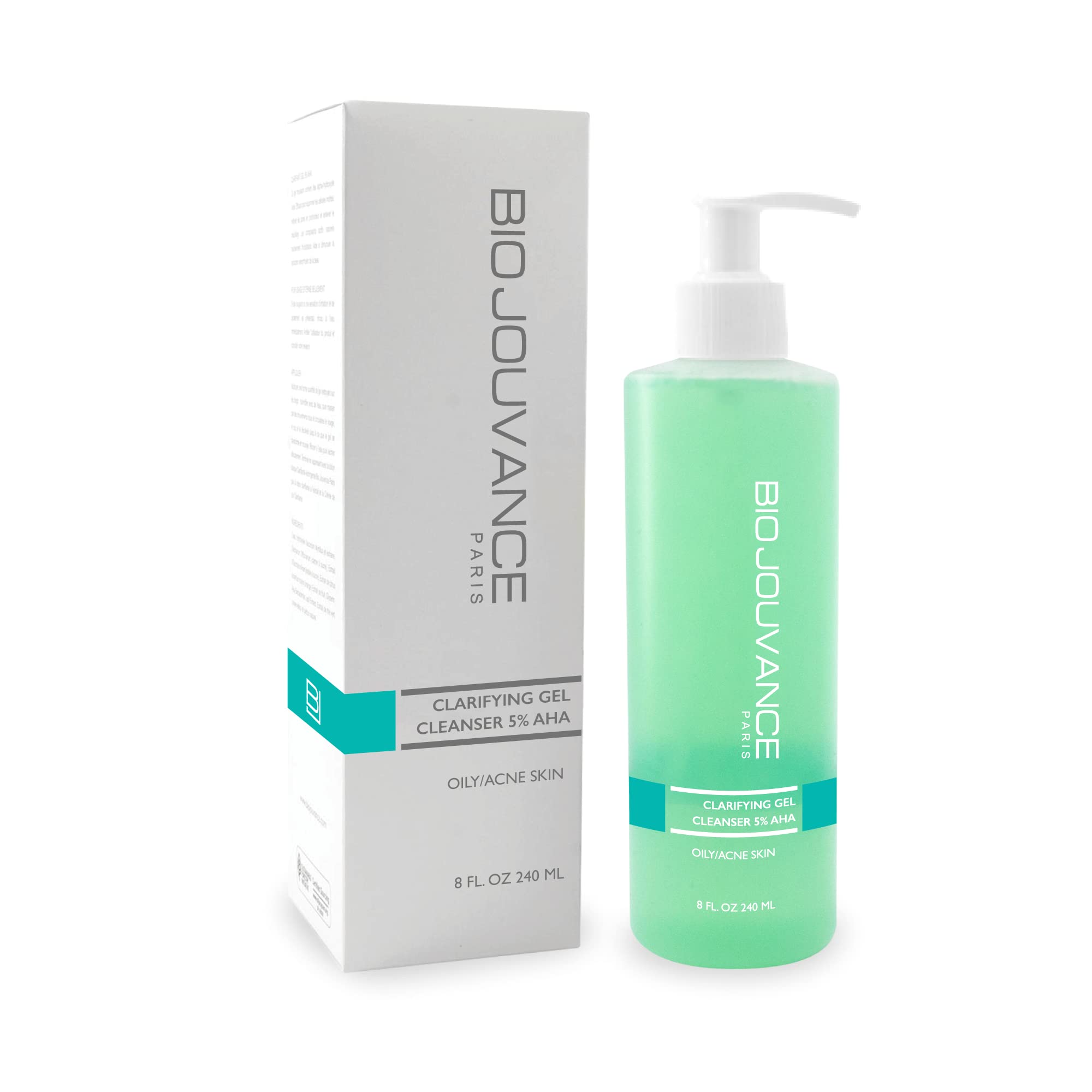 Bio Jouvance Paris Clarifying Gel Cleanser 5% AHA – Hydrating Foaming Cleanser for Acne-Prone Skin (8oz/240ml)