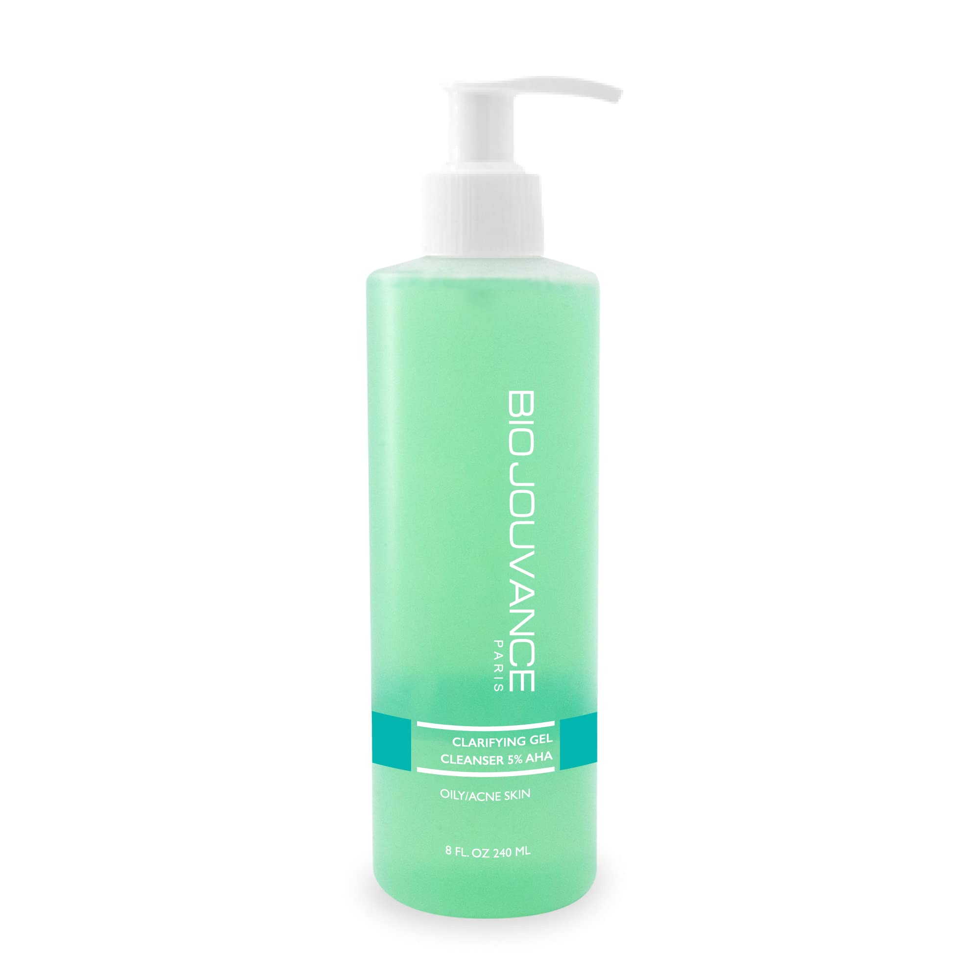 Bio Jouvance Paris Clarifying Gel Cleanser 5% AHA – Hydrating Foaming Cleanser for Acne-Prone Skin (8oz/240ml)