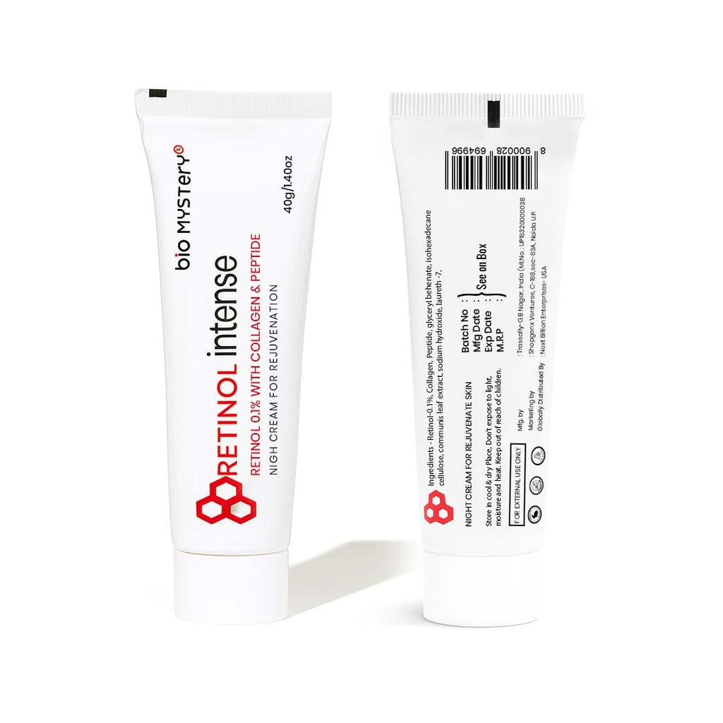 Bio Mystery Retinol 0.1% Intense Cream – Night Cream with Collagen & Peptides | Smooths Fine Lines, 40 g