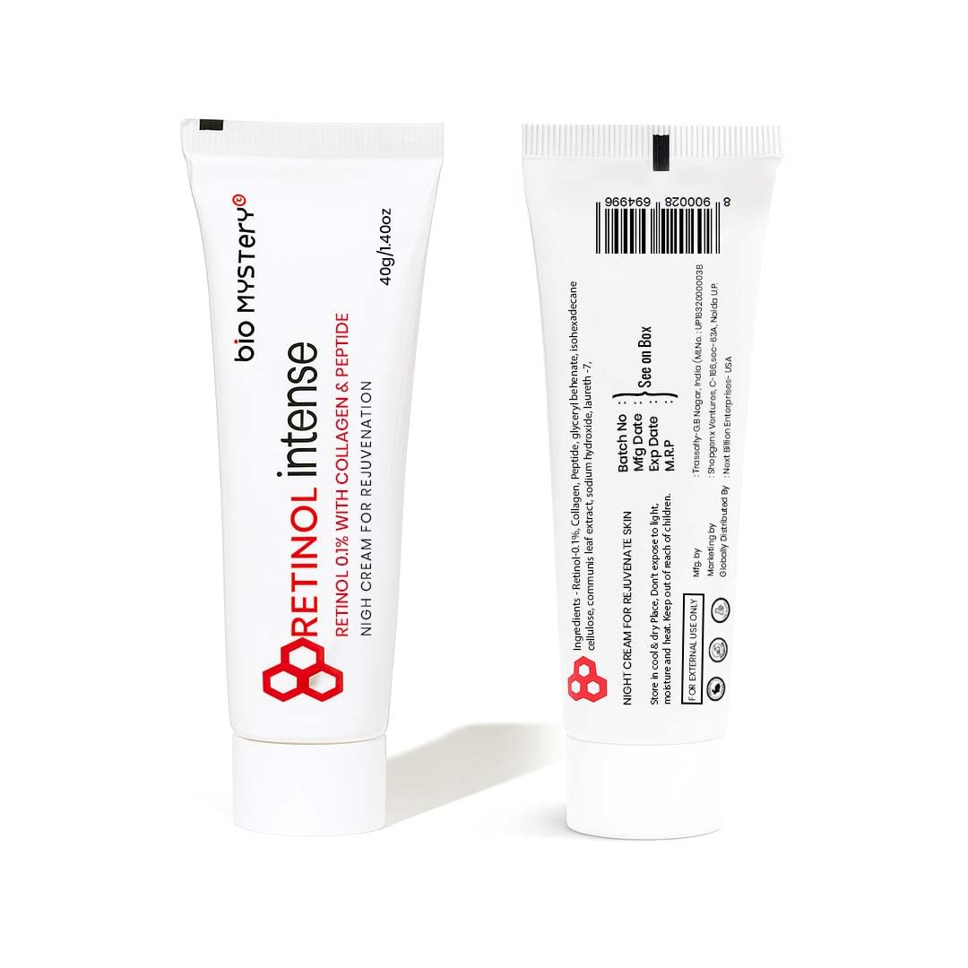 Bio Mystery Retinol 0.1% Intense Cream – Night Cream with Collagen & Peptides | Smooths Fine Lines, 40 g
