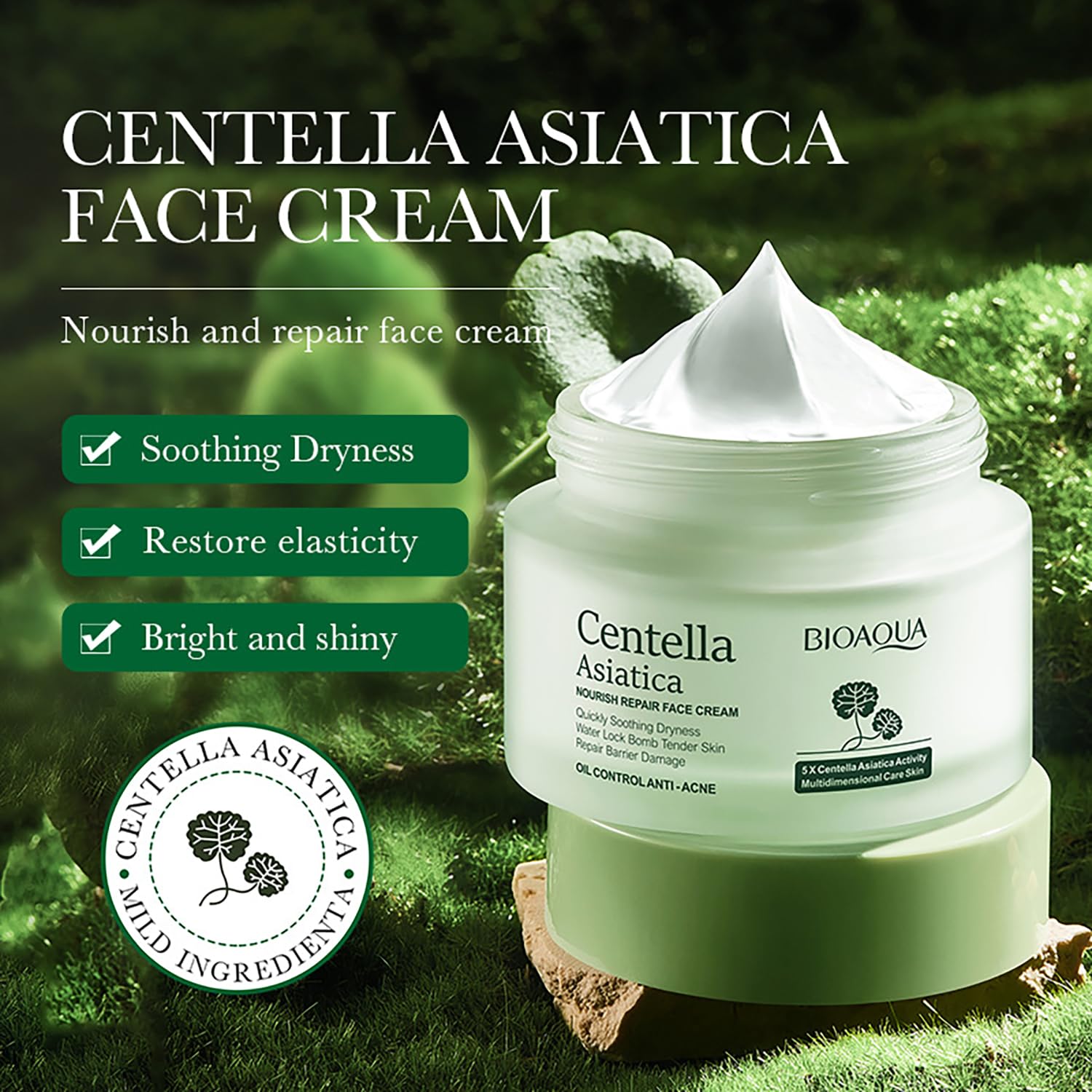 BIOAQUA Centella Asiatica Nourish Repair Face Cream – Soothing Hydration & Oil Control (Pack of 2, 50g each)