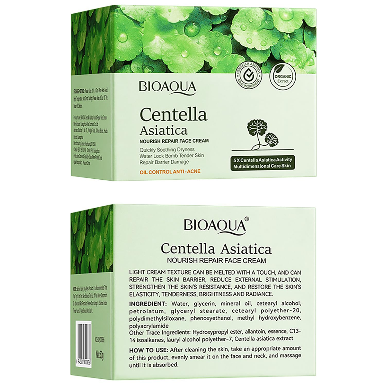BIOAQUA Centella Asiatica Nourish Repair Face Cream – Soothing Hydration & Oil Control (Pack of 2, 50g each)