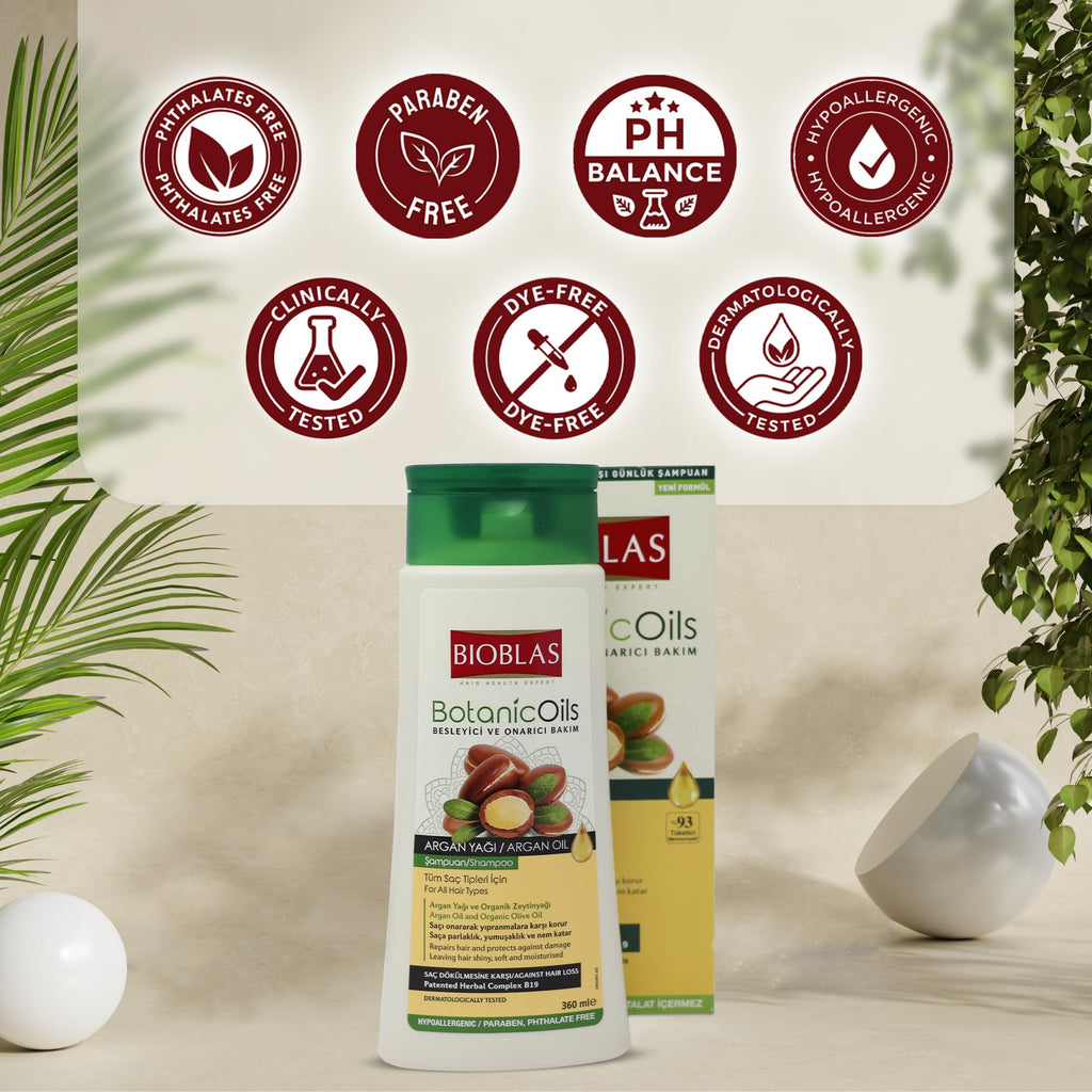 BIOBLAS Argan Oil & Organic Olive Oil Shampoo – Hydrating, Repairing & Strengthening Hair | All Hair Types | 2 Pack