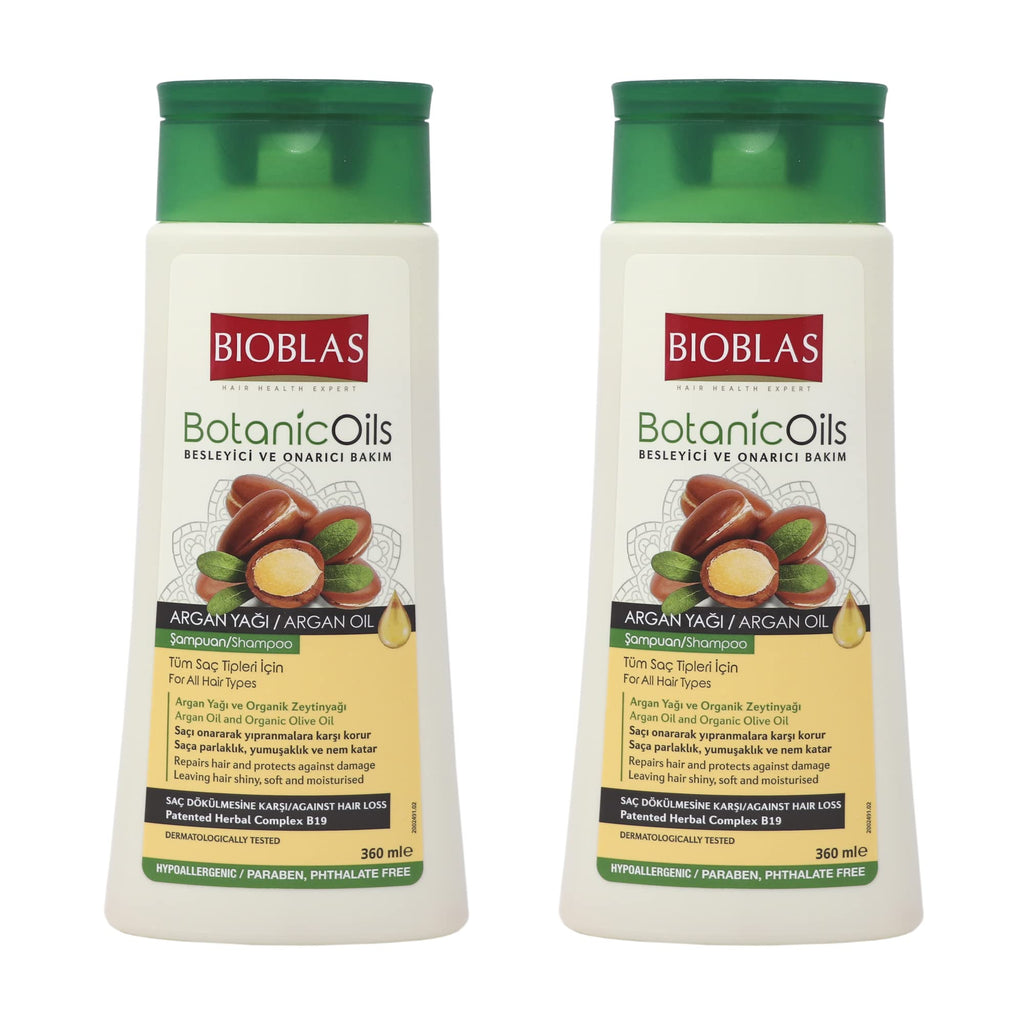 BIOBLAS Argan Oil & Organic Olive Oil Shampoo – Hydrating, Repairing & Strengthening Hair | All Hair Types | 2 Pack
