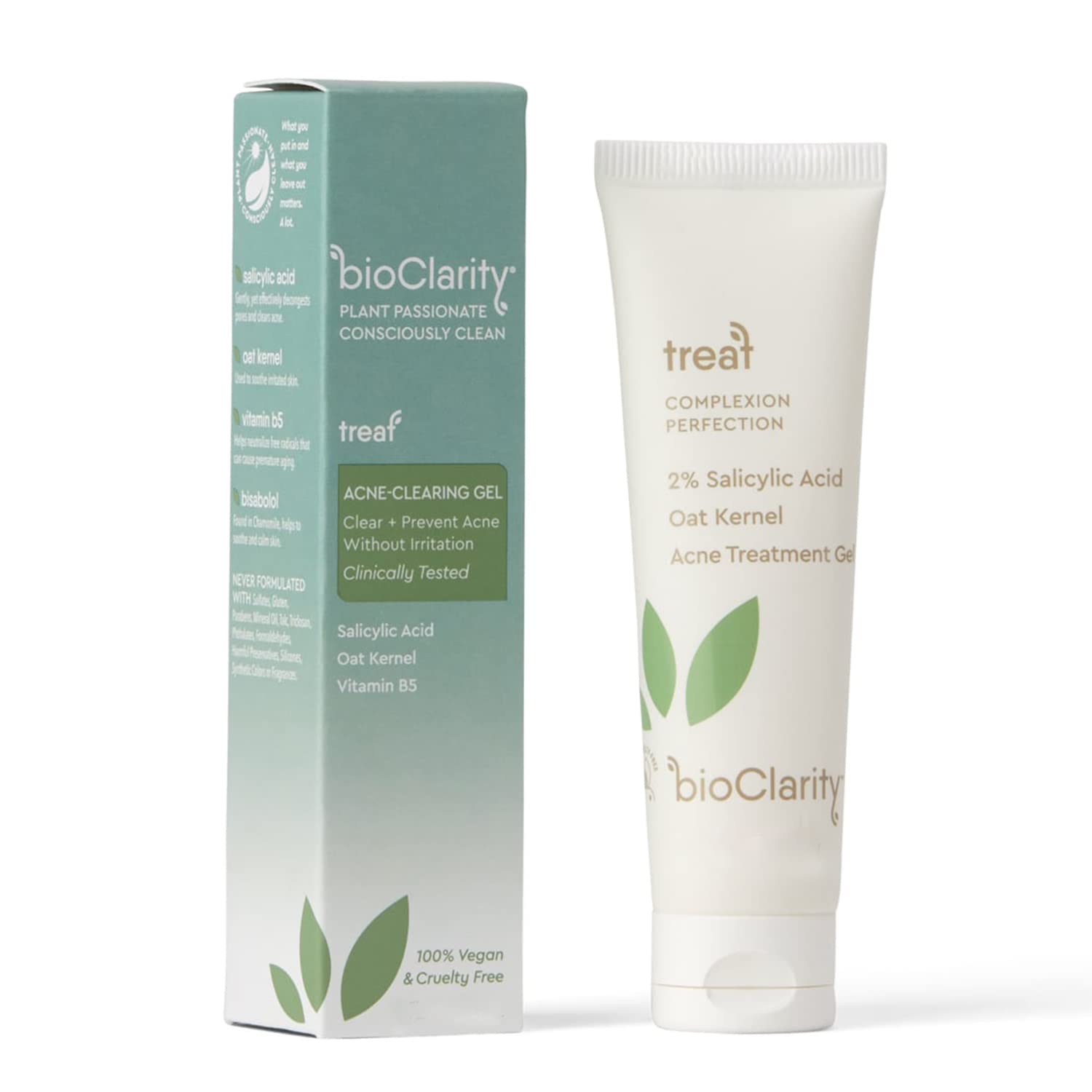 BioClarity Acne Treatment Gel — 2% Salicylic Acid + Oat Kernel, 100% Vegan, 1.75 fl oz