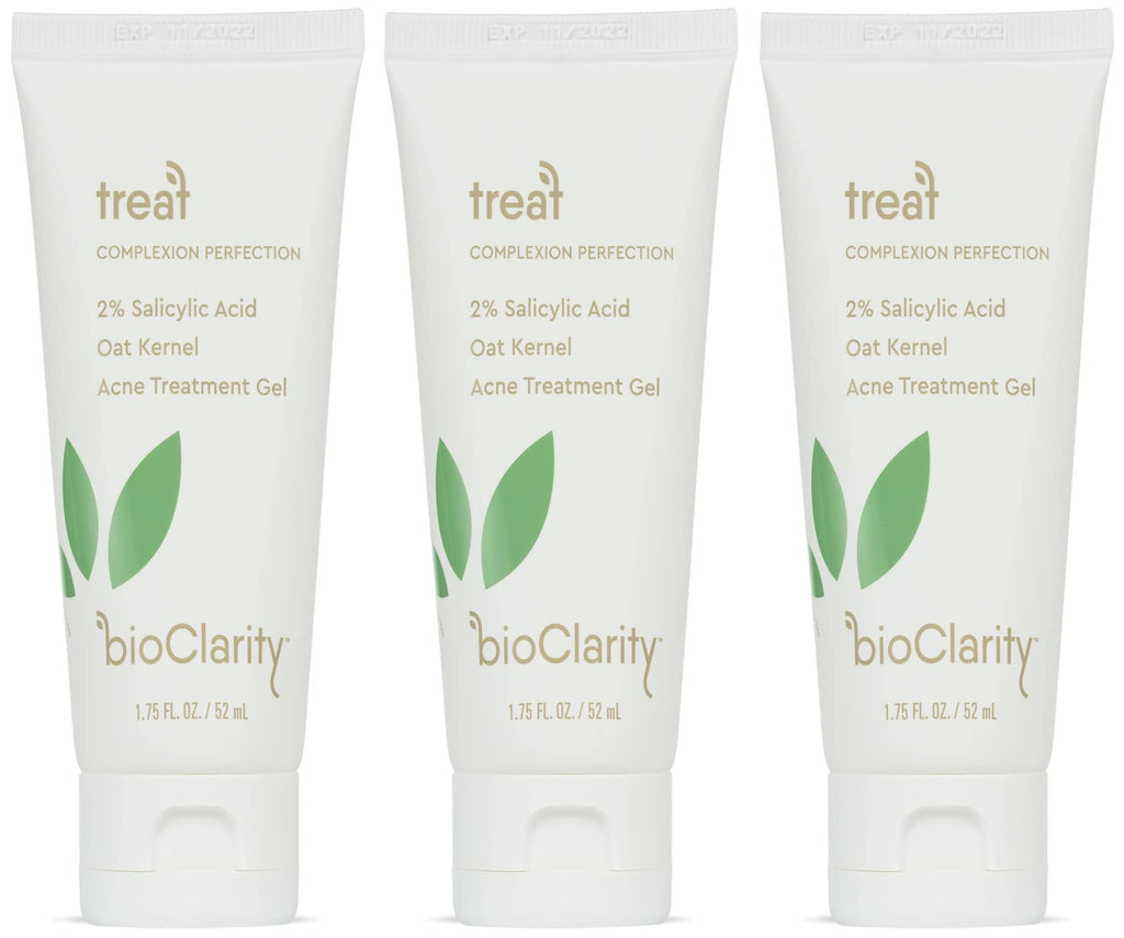 BioClarity Acne Treatment Gel — 2% Salicylic Acid + Oat Kernel | 100% Vegan, Clean Ingredients | 1.75 Fl Oz (Pack Of 3)