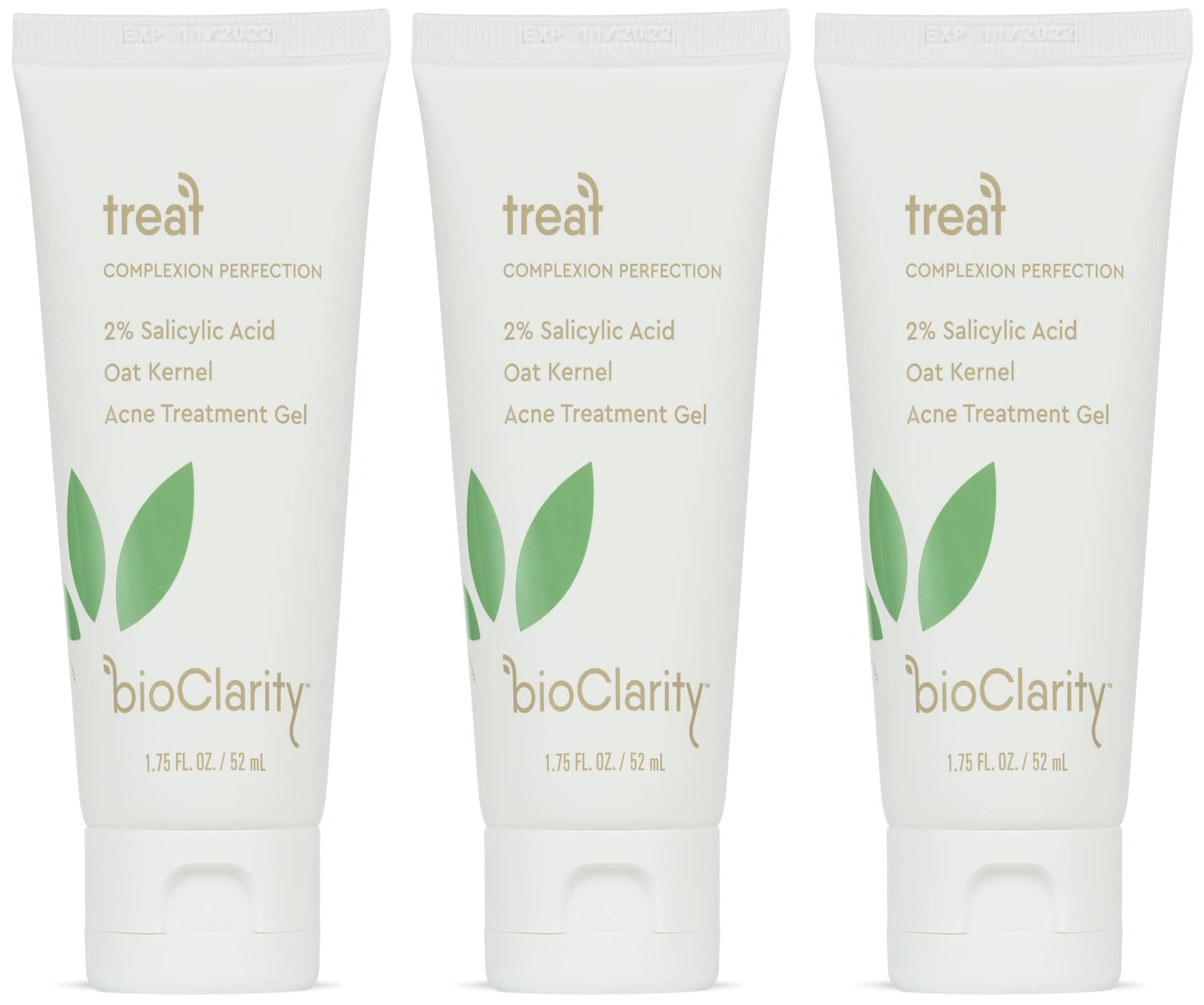 BioClarity Acne Treatment Gel — 2% Salicylic Acid + Oat Kernel | 100% Vegan, Clean Ingredients | 1.75 Fl Oz (Pack Of 3)