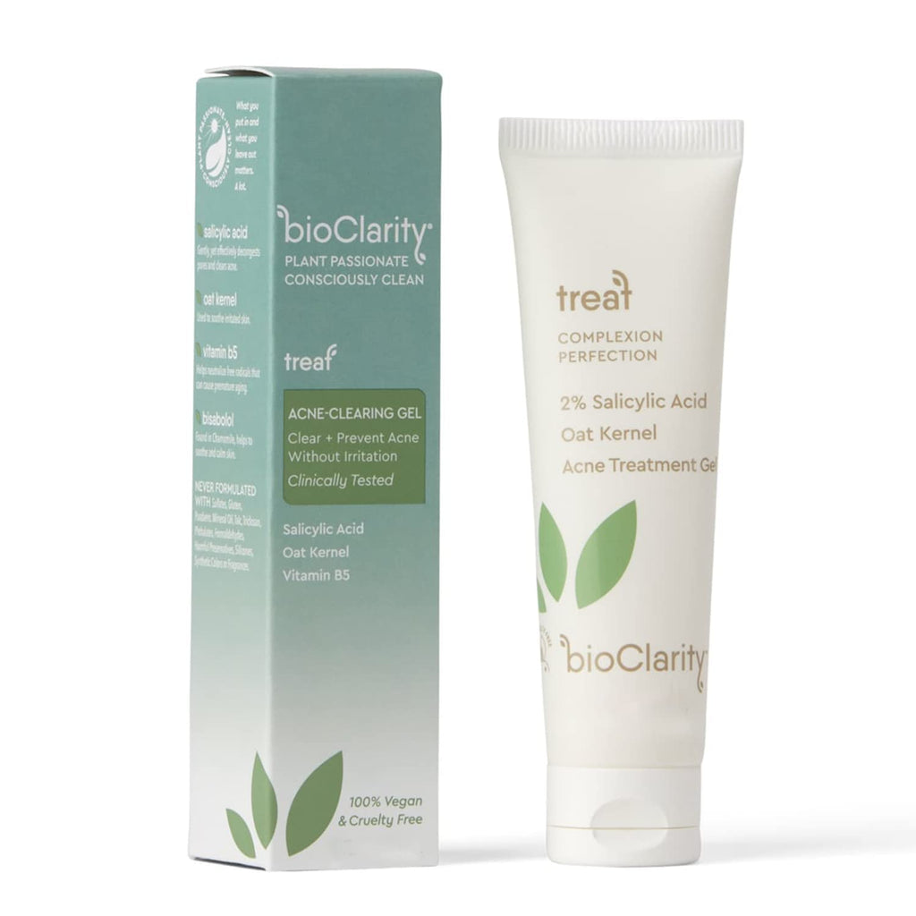 BioClarity Acne Treatment Gel — 2% Salicylic Acid + Oat Kernel | 100% Vegan, Clean Ingredients | 1.75 Fl Oz (Pack Of 3)