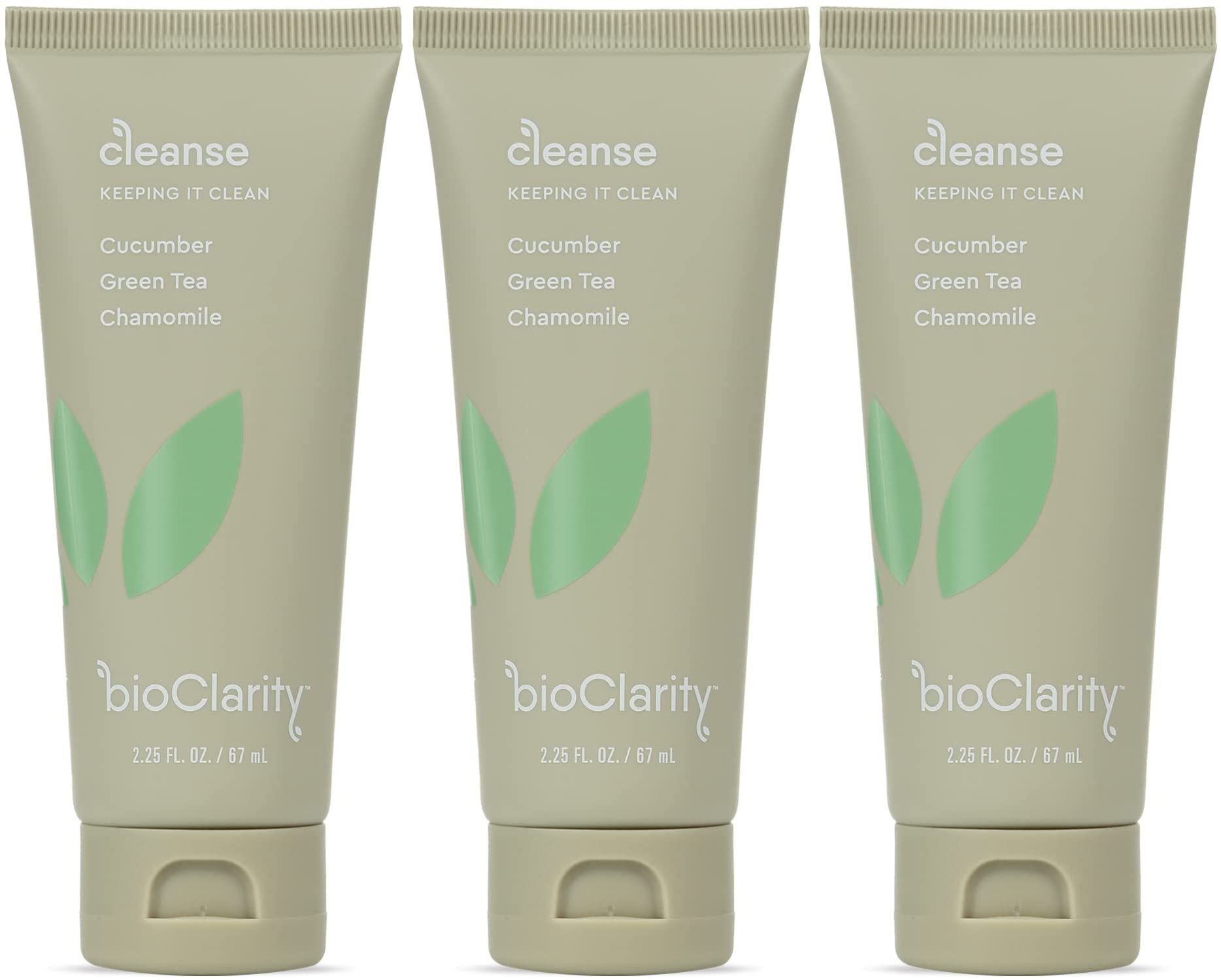 BioClarity Face Cleanser – 100% Vegan, Gentle Wash with Cucumber, Green Tea & Chamomile (4 Oz, Pack of 3)