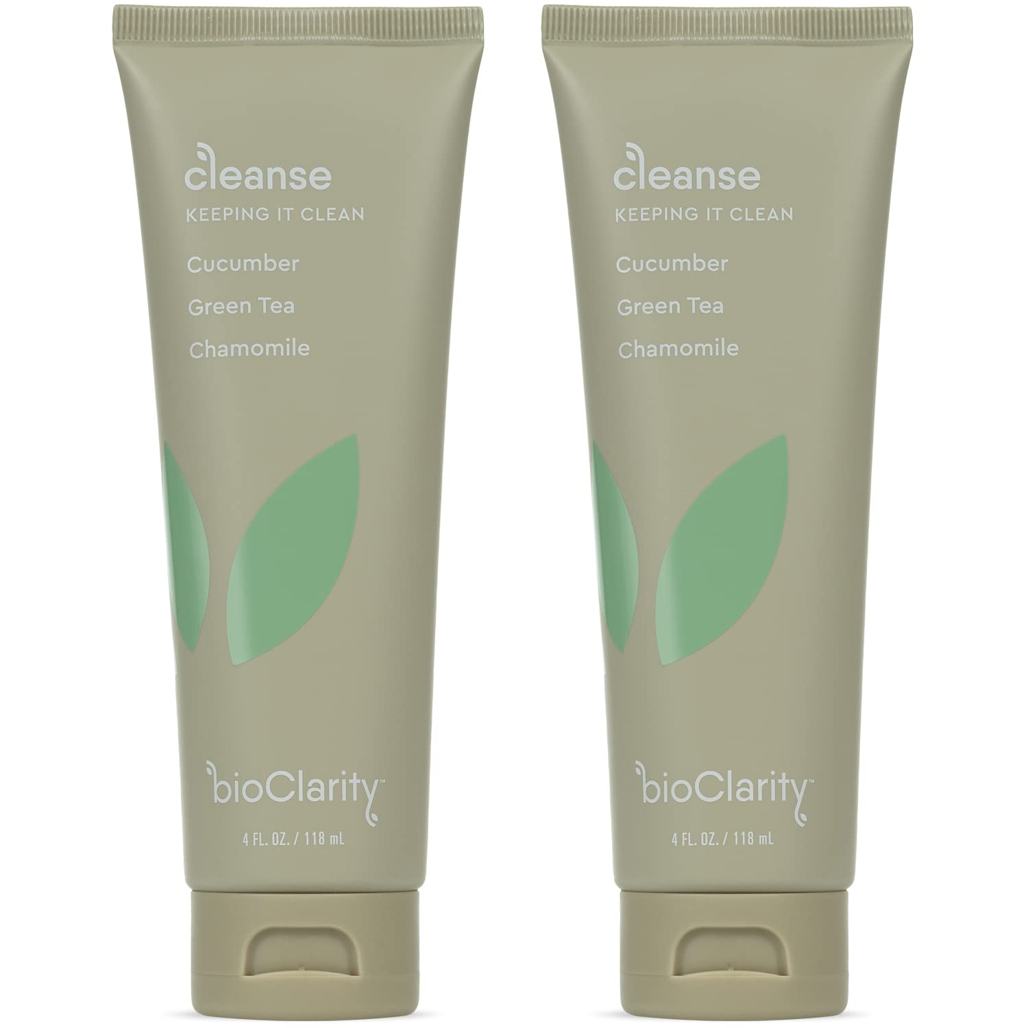 BioClarity Face Cleanser – 100% Vegan, Gentle Wash with Cucumber, Green Tea & Chamomile (Set of Two 4oz)