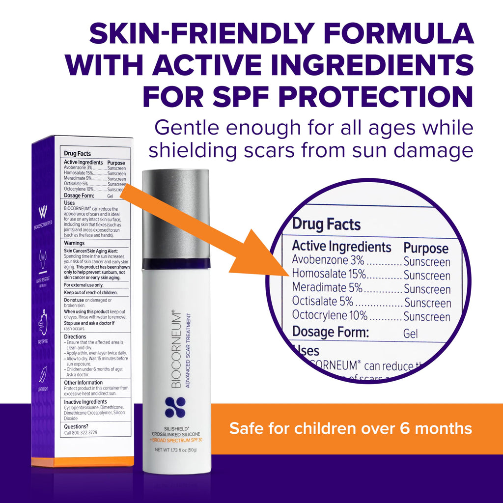 Biocorneum Advanced Scar Treatment with Silishield and SPF 30 – 10g, Made in USA, Fast-Drying Silicone Gel