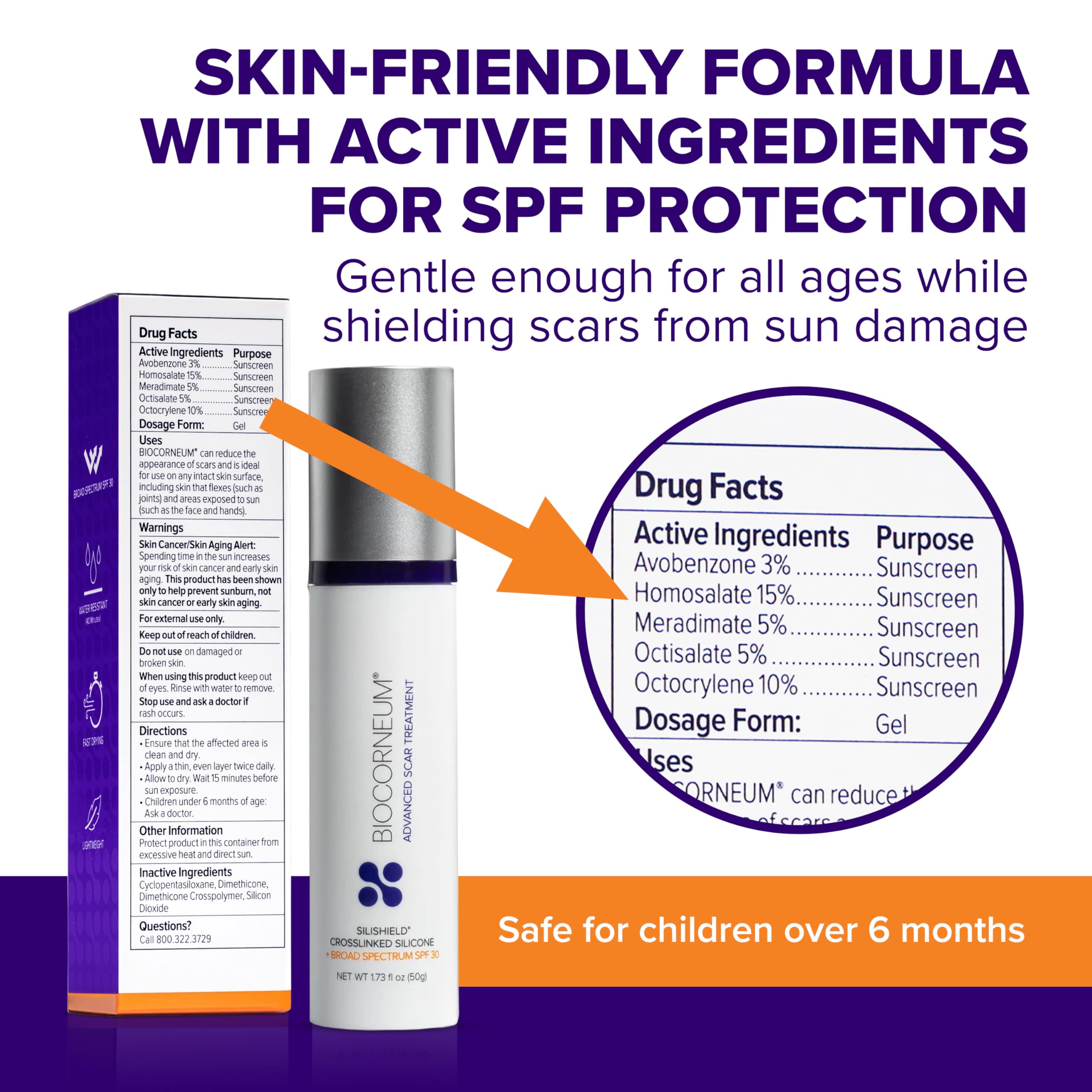 Biocorneum Advanced Scar Treatment with Silishield and SPF 30 – 10g, Made in USA, Fast-Drying Silicone Gel