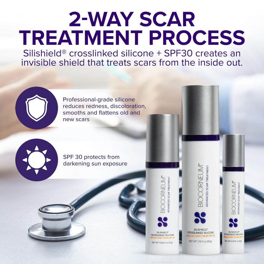 Biocorneum Advanced Scar Treatment with Silishield and SPF 30 – 10g, Made in USA, Fast-Drying Silicone Gel