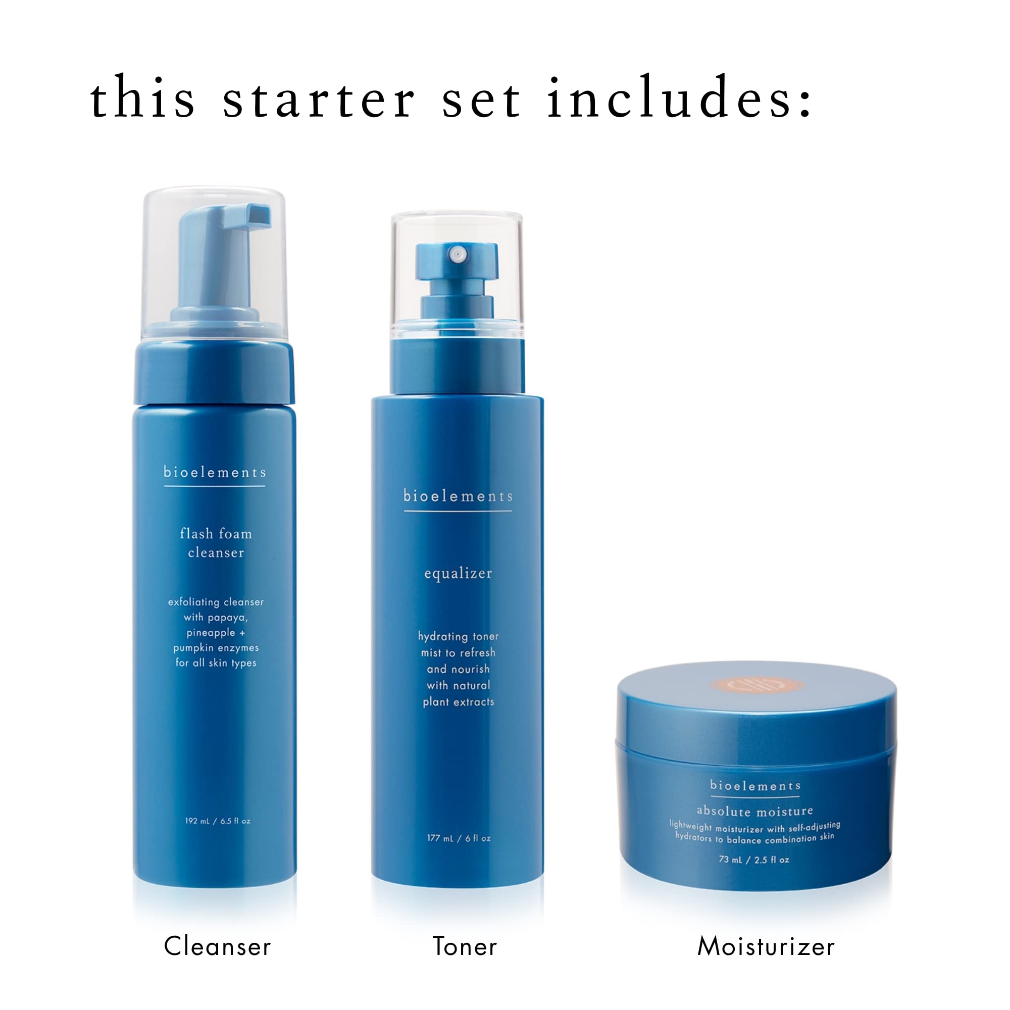 Bioelements 3-Step Starter Set for Combination Skin – Cleanser, Toner & Moisturizer (Vegan, Gluten Free)