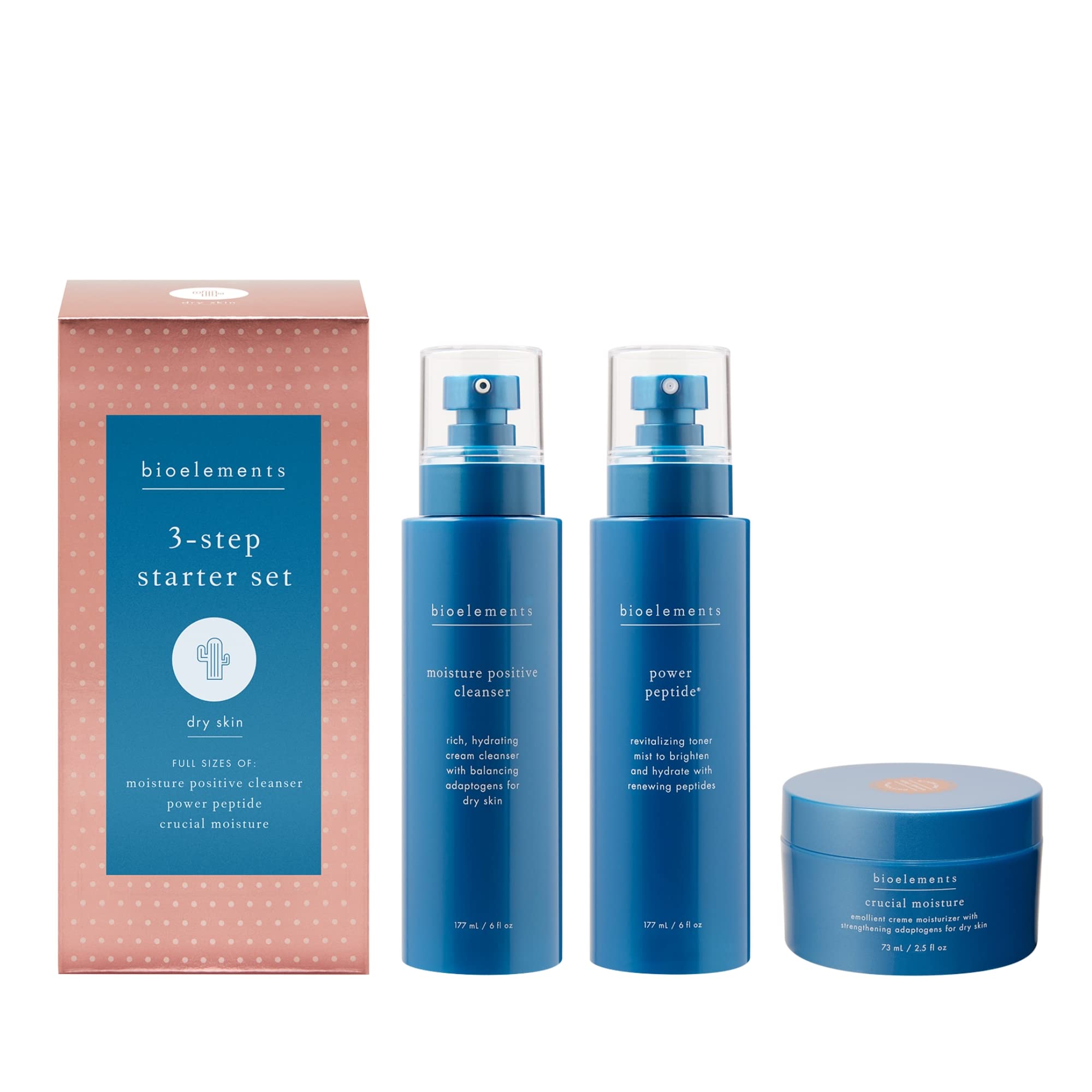 Bioelements 3-Step Starter Set for Dry Skin | Hydration Trio with Cleanser, Toner & Moisturizer