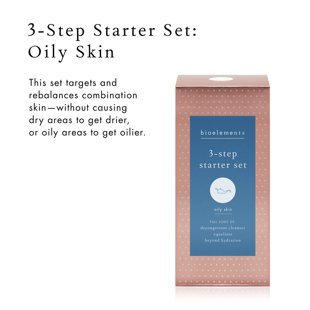 Bioelements 3-Step Starter Set for Oily Skin | Decongestant Cleanser, Equalizer Toner & Beyond Hydration