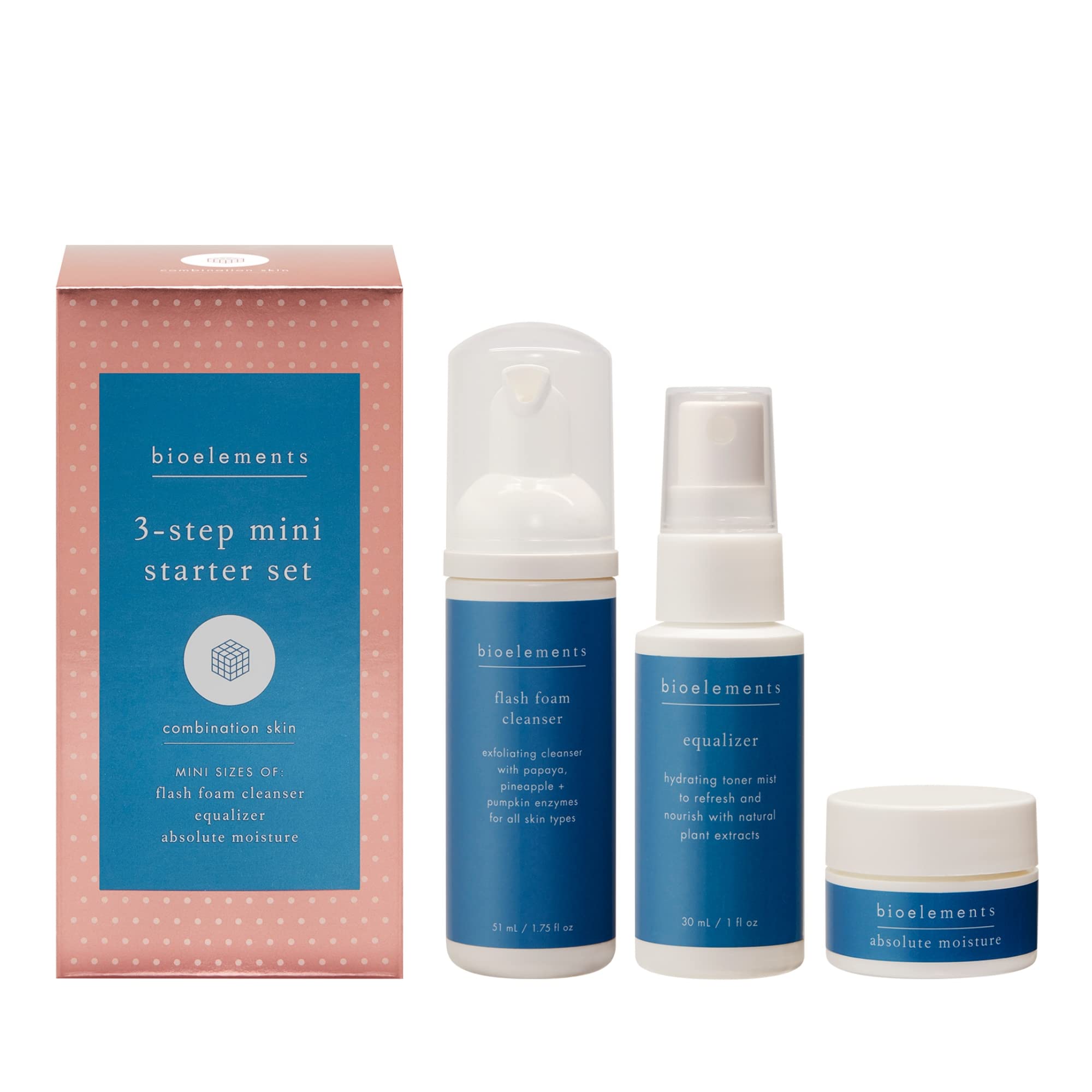 Bioelements 3-Step Mini Starter Set for Combination Skin | Cleanser, Toner & Moisturizer – Vegan, Gluten Free, Cruelty-Free