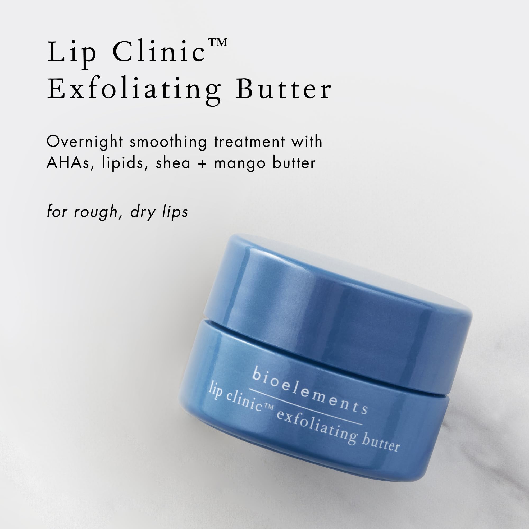 Bioelements Lip Clinic Exfoliating Butter – Overnight Lip Smoothing Treatment (AHAs, Shea & Mango) – Vegan & Gluten Free