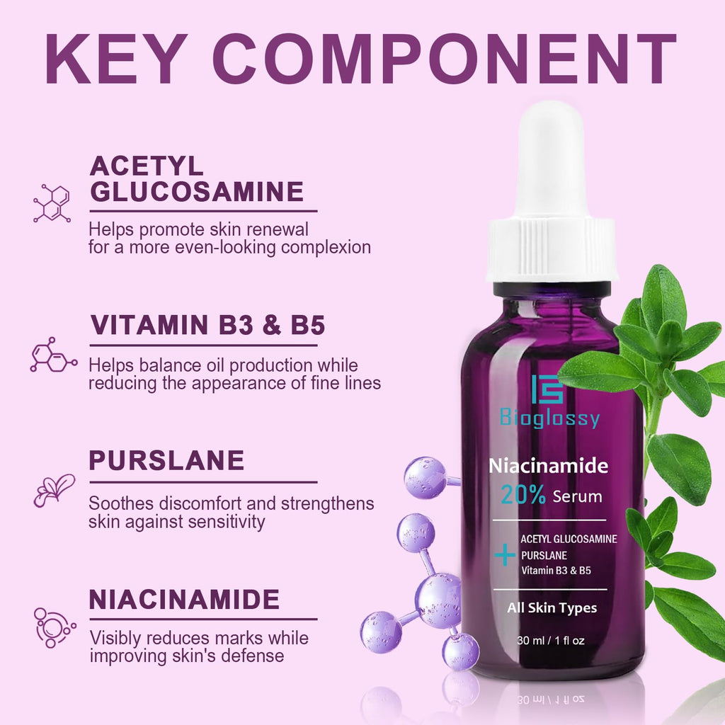 Bioglossy 20% Niacinamide Serum for Face – Brightening, Pore Refining & Hydration