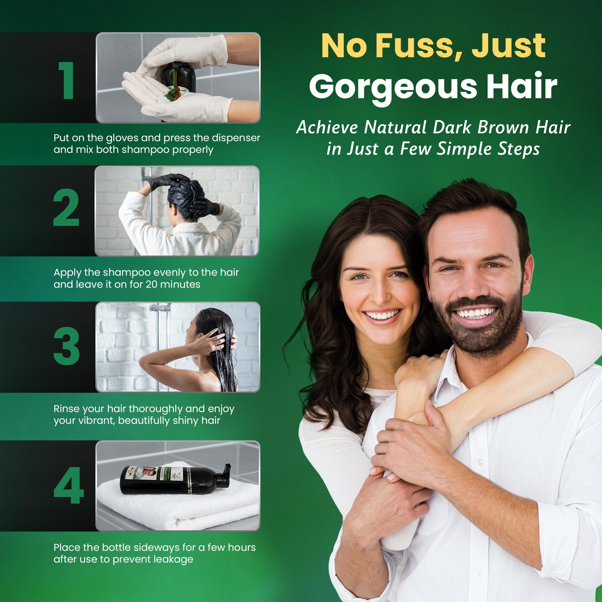 BIOGREEN ROOTS Ammonia-Free Herbal Hair Dye Shampoo for Gray Coverage – Dark Brown (400 ml)
