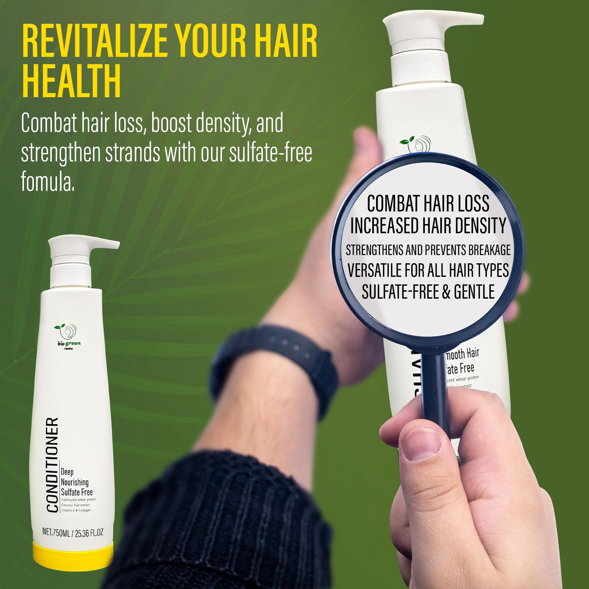 Biogreen Roots Shampoo & Conditioner – Sulfate-Free Hair Care with Hydrolyzed Wheat Protein, Coconut Extract, Vitamin E & Collagen (2 x 750 ml)
