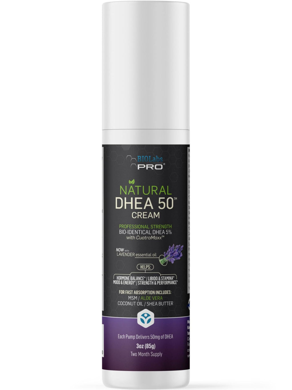 BIOLABS PRO DHEA All Natural 50mg Cream – 3oz, Two-Month Supply, Lavender