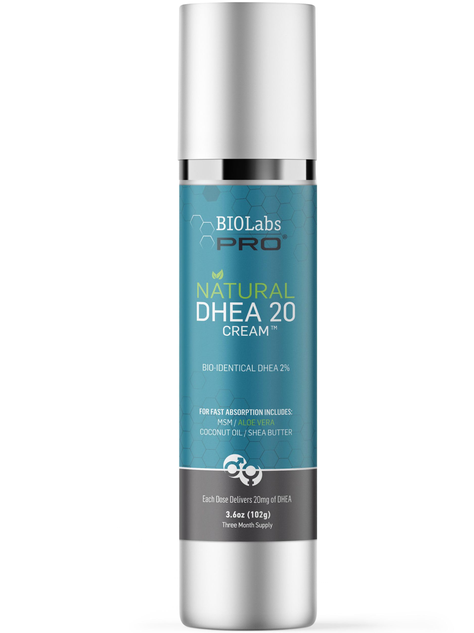 BIOLABS PRO Dhea Cream – 20 mg Dose, Bioidentical DHEA, 3.6oz Luxury Bottle for Women & Men