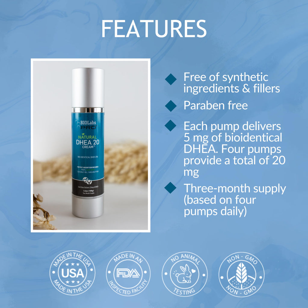 BIOLABS PRO Dhea Cream – 20 mg Dose, Bioidentical DHEA, 3.6oz Luxury Bottle for Women & Men