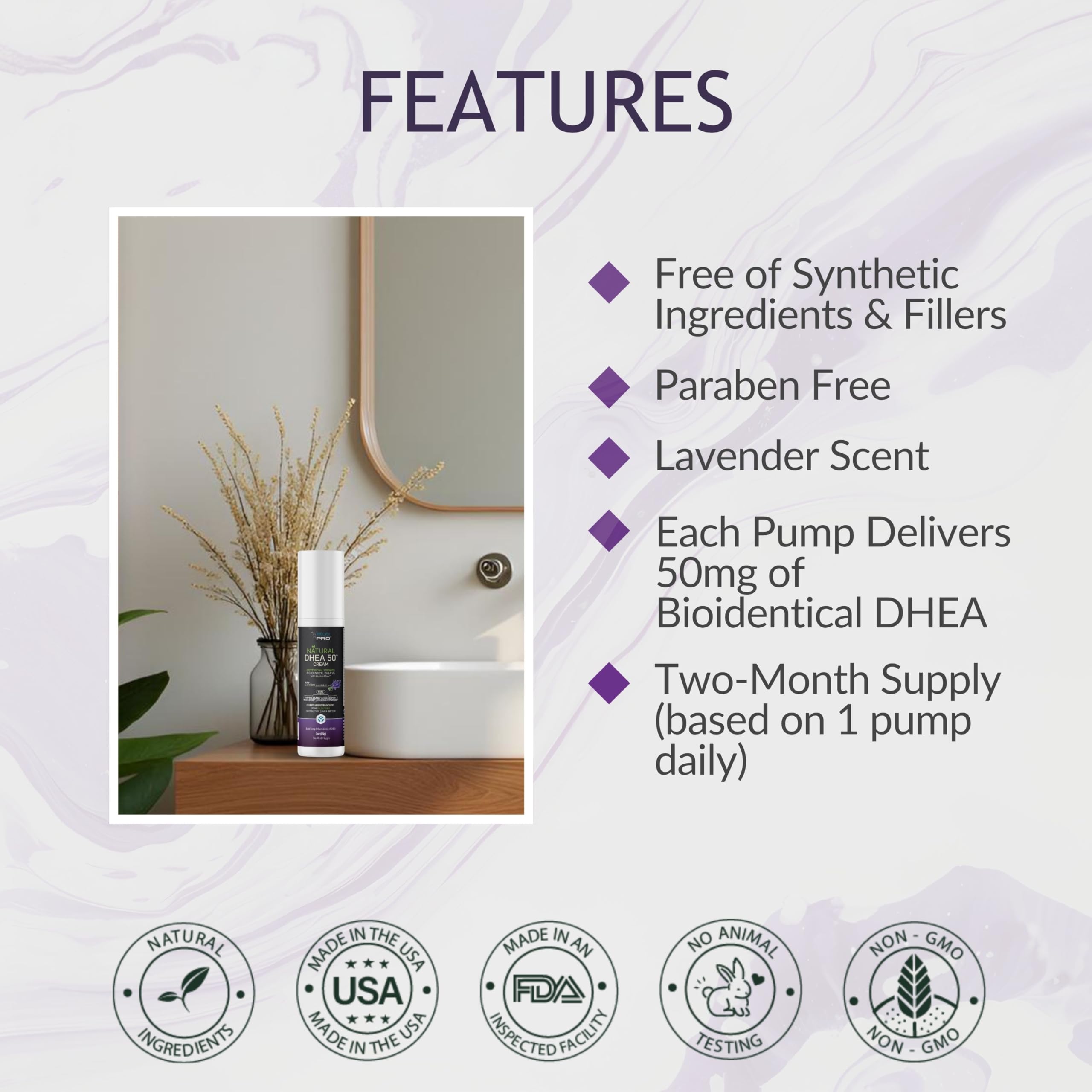 BIOLABS PRO DHEA All Natural 50mg Cream – 3oz, Two-Month Supply, Lavender