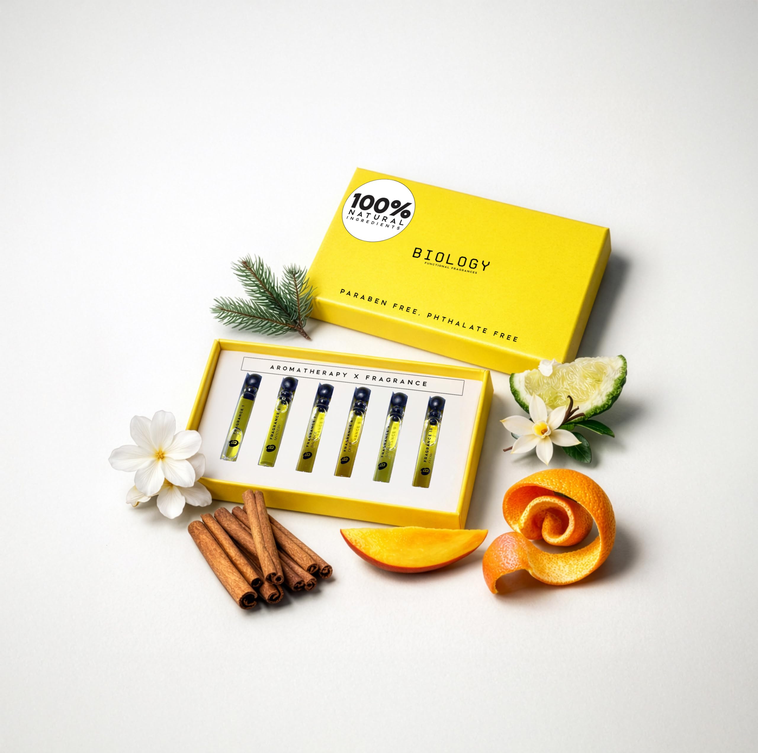 Biology Natural Fragrance Discovery Set – Clean Perfume Oils Sampler (6 x 2ml) – 100% Natural, Alcohol-Free