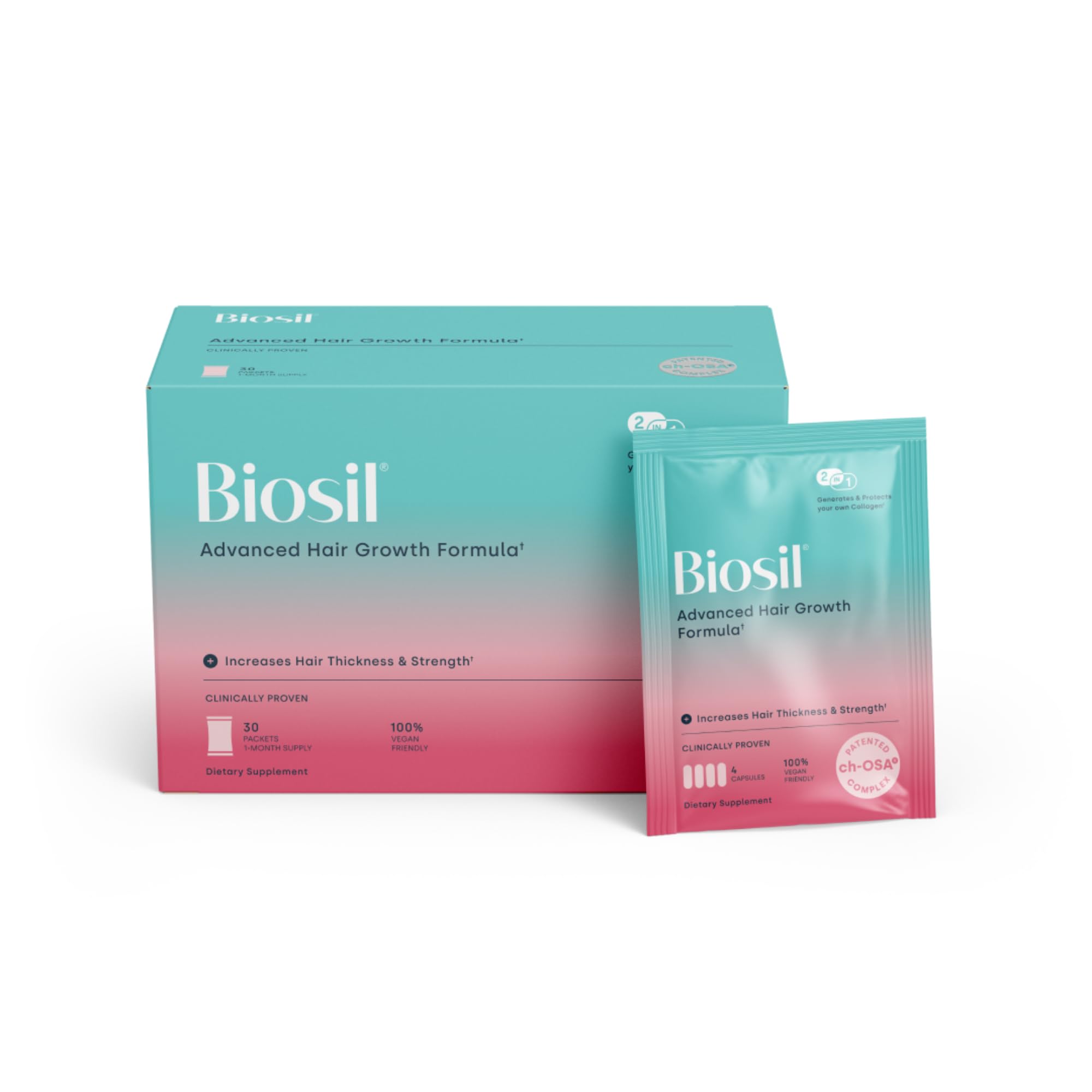 BioSil Advanced Hair Growth Formula | 30 Packets | Patented ch-OSA for Thicker, Stronger Hair