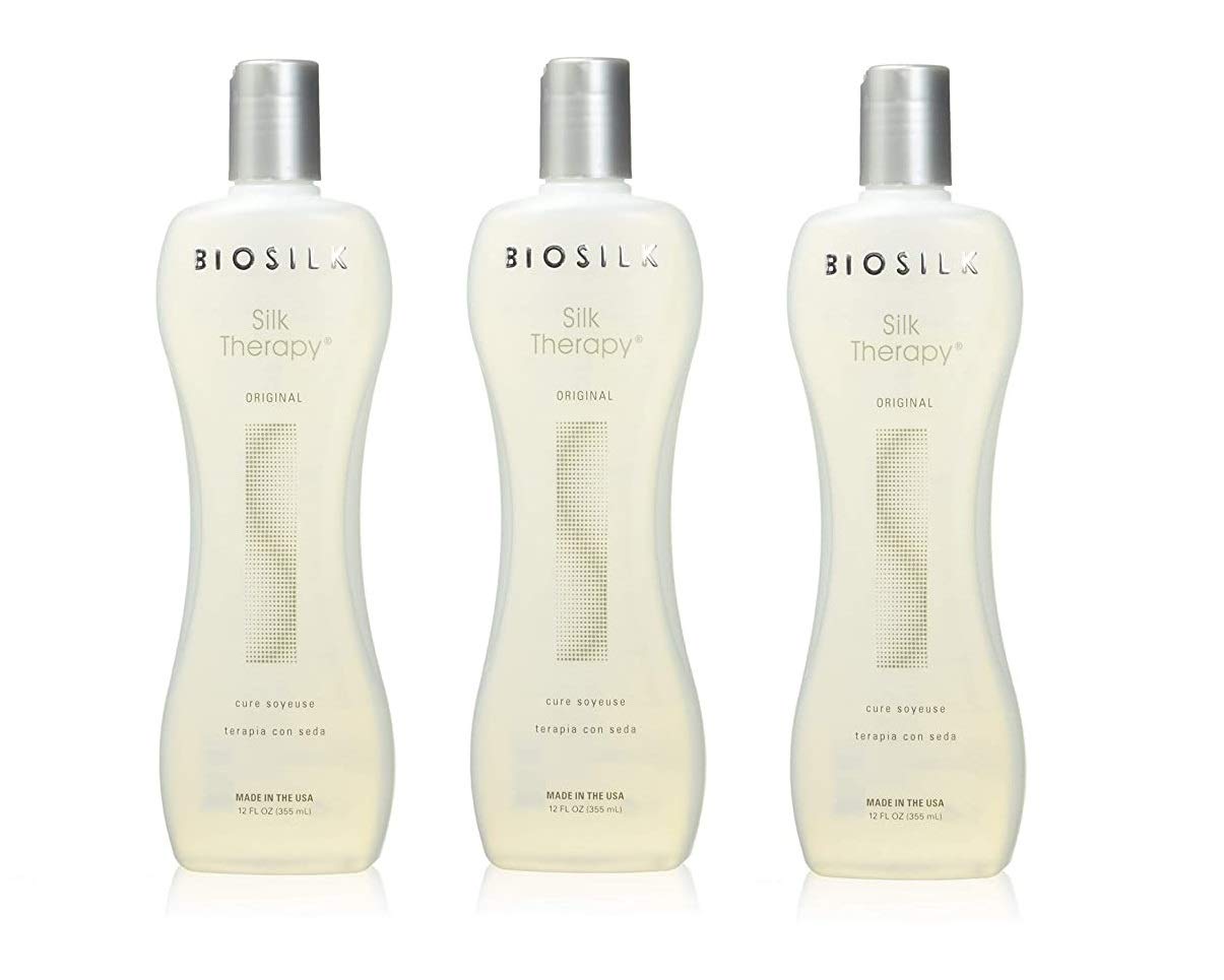 BioSilk Silk Therapy Original Cure – 12 oz (Pack of 3) Leave-In Hair Treatment for All Hair Types
