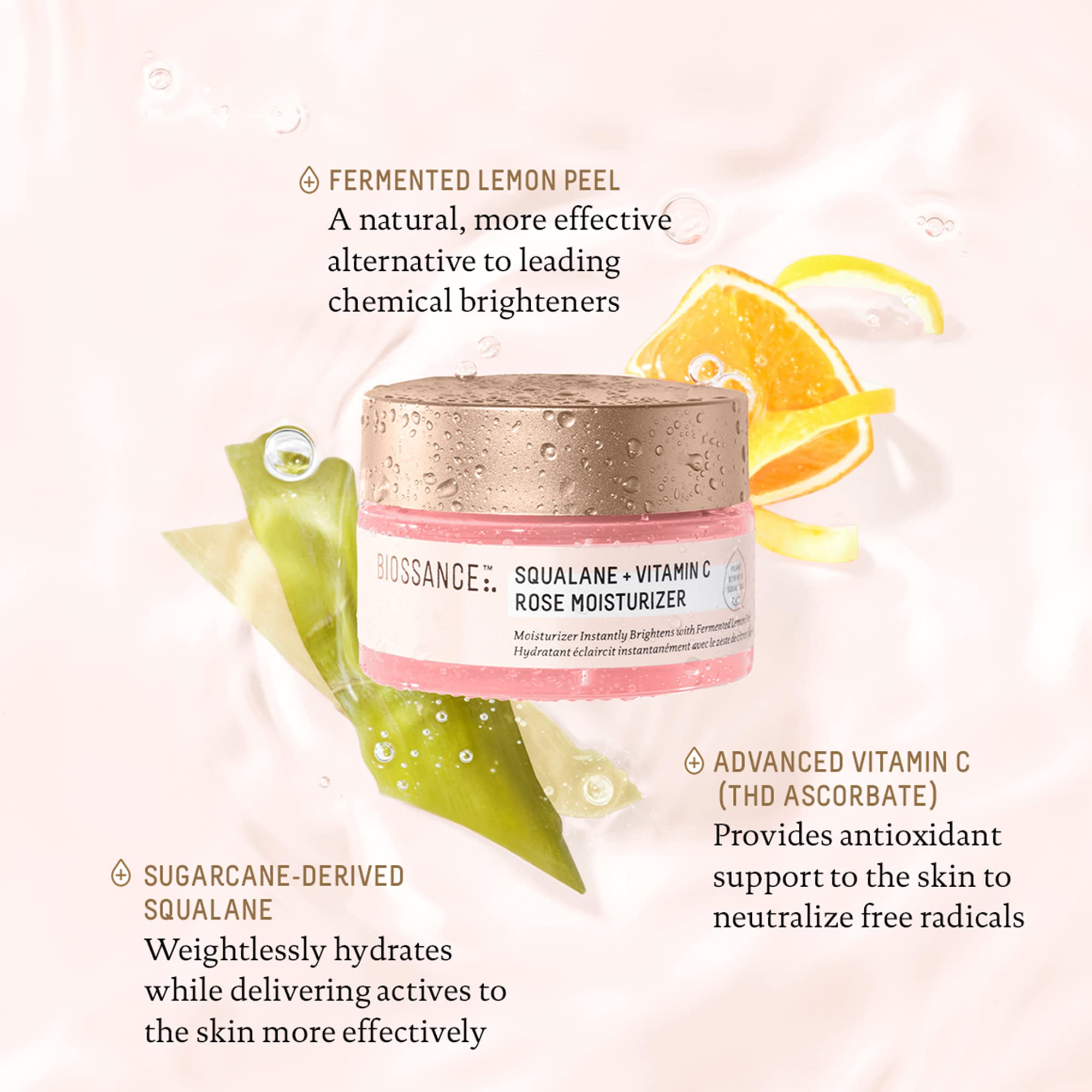 BIOSSANCE Squalane + Vitamin C Rose Moisturizer – Hydration, Brightening & Smooth Texture