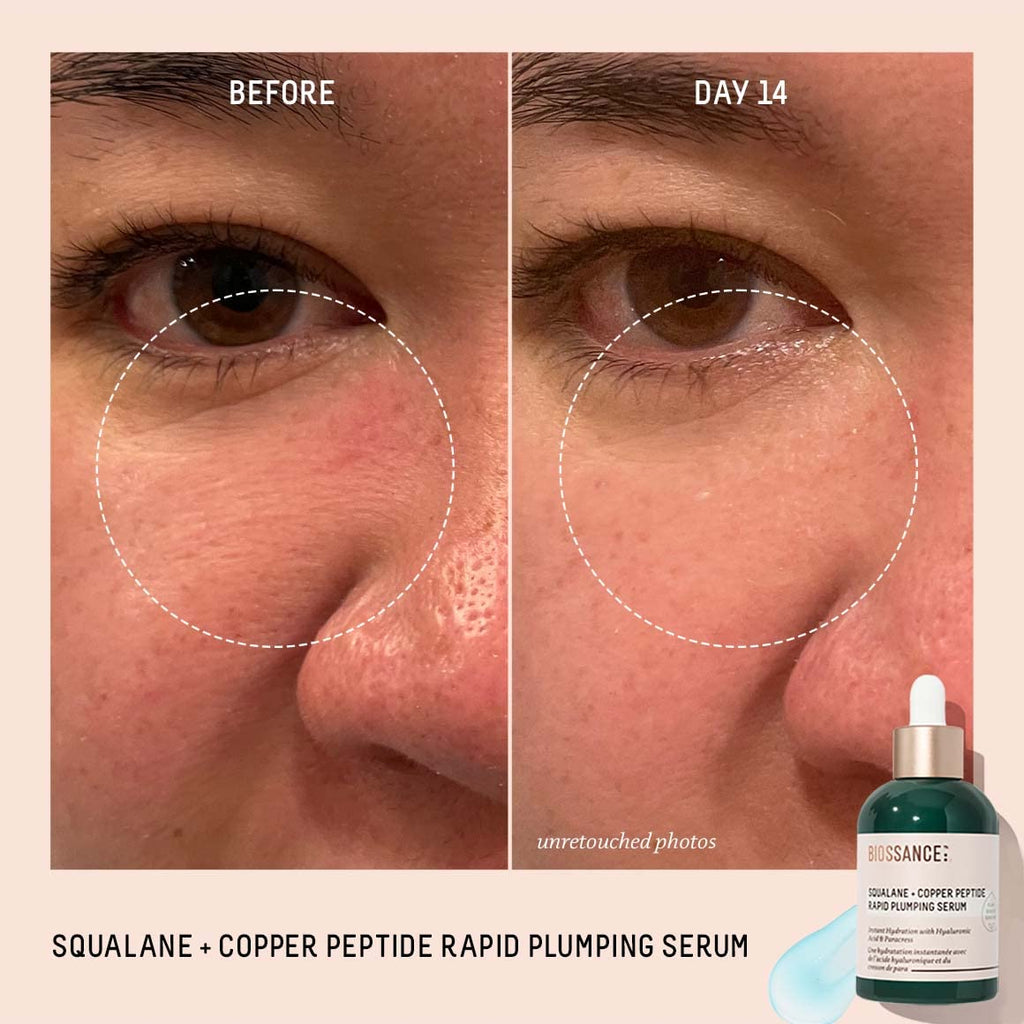 BIOSSANCE Squalane + Copper Peptide Rapid Plumping Serum – Hydration, Firming, 1.69oz