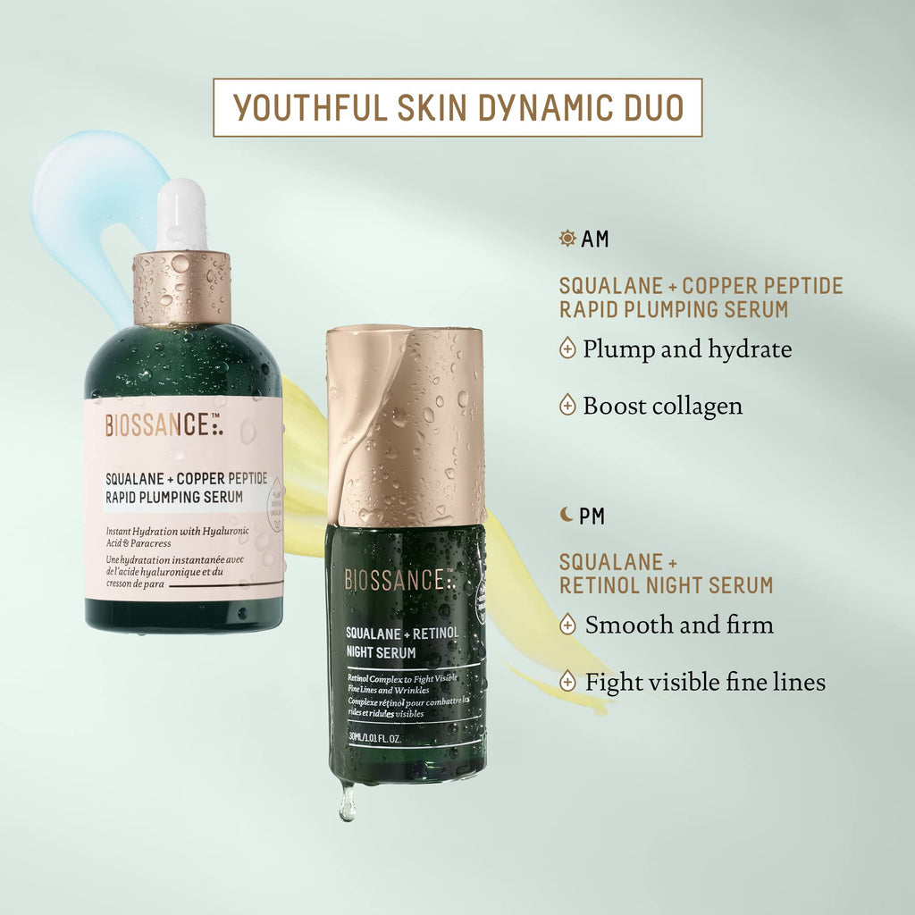 BIOSSANCE Squalane + Copper Peptide Rapid Plumping Serum – Hydration, Firming, 1.69oz