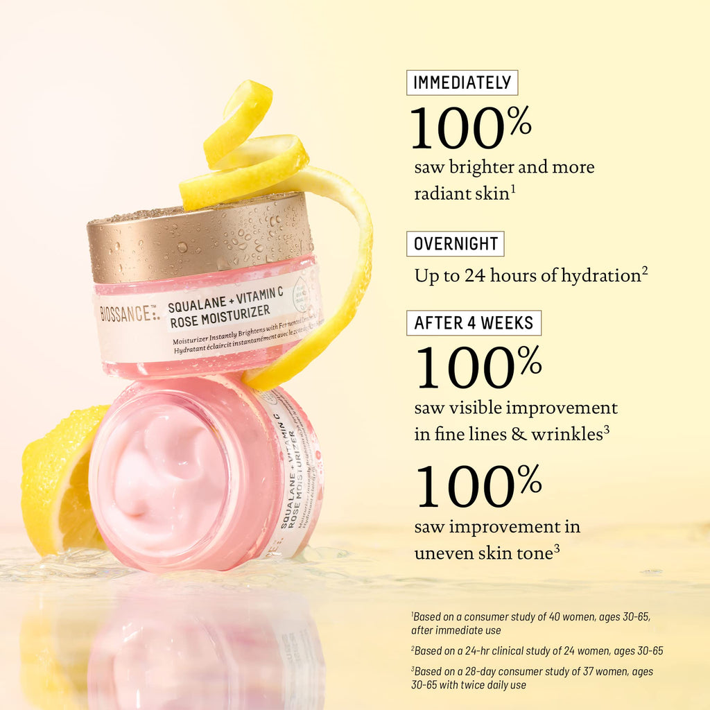 BIOSSANCE Squalane + Vitamin C Rose Moisturizer – Hydration, Brightening & Smooth Texture