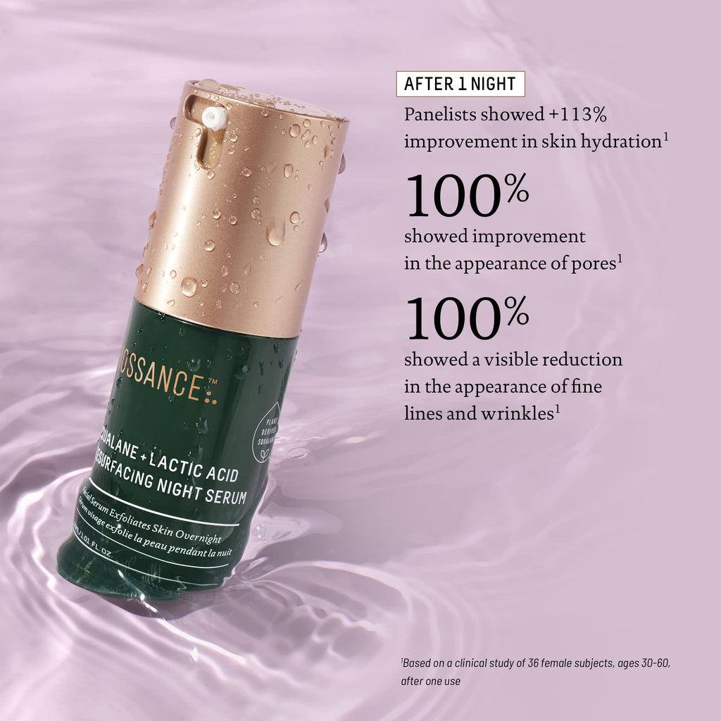 BIOSSANCE Squalane + Lactic Acid Night Serum – 10% Vegan Exfoliant for Texture, Hydration & Glow (1 oz)
