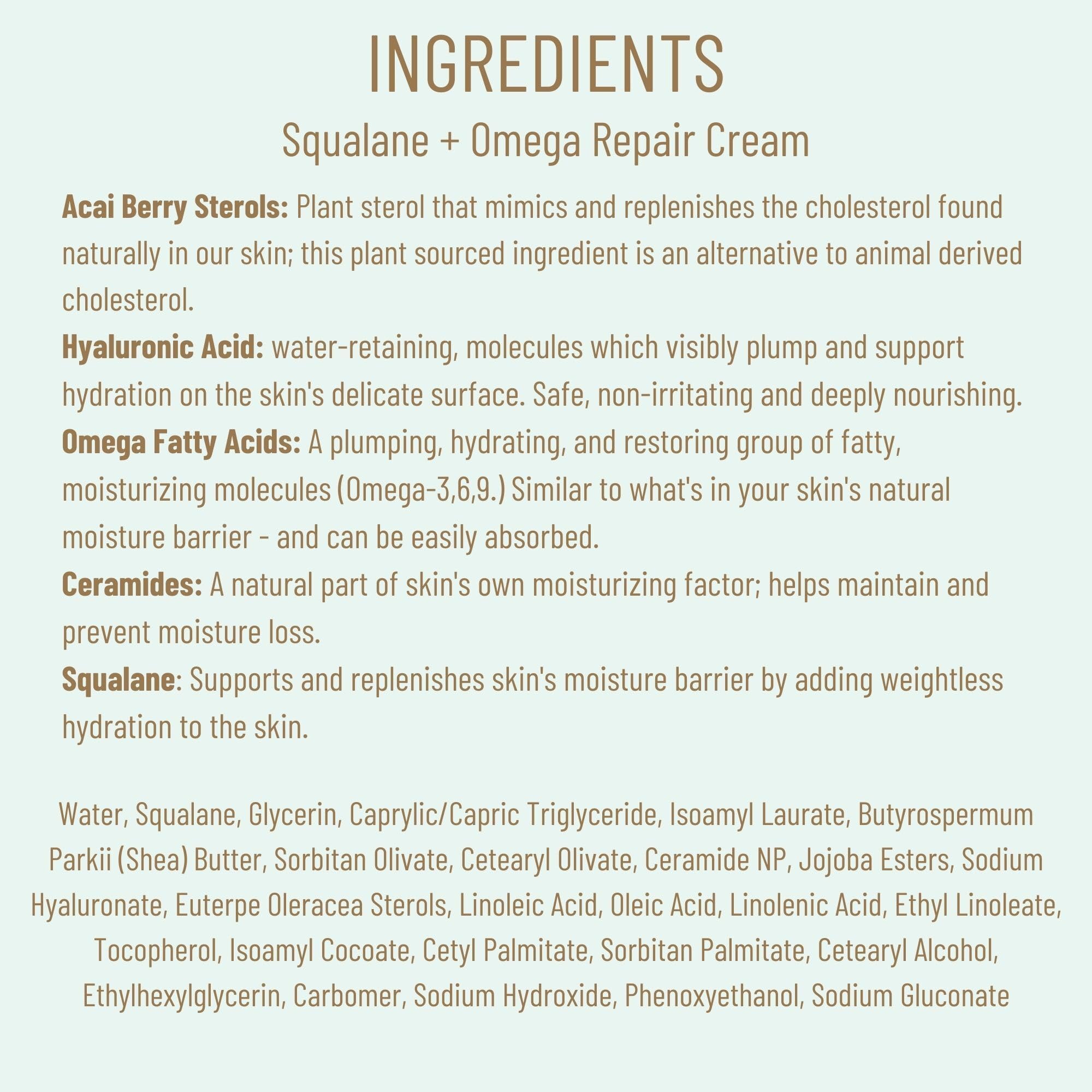 BIOSSANCE Squalane + Omega Repair Cream – Ultra-Moisturizing Face Cream with Hyaluronic Acid, Ceramides & Squalane | 3.38oz