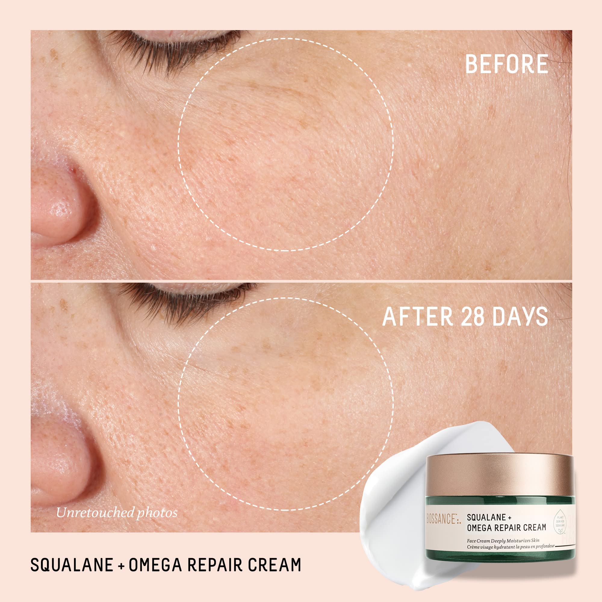 BIOSSANCE Squalane + Omega Repair Cream – Ultra-Moisturizing Face Cream with Hyaluronic Acid, Ceramides & Squalane | 3.38oz