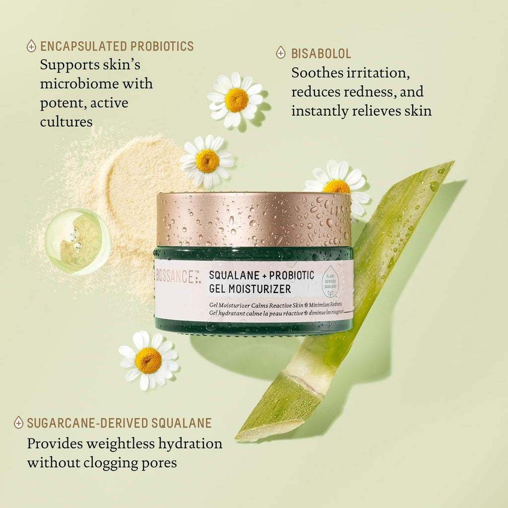 BIOSSANCE Squalane + Probiotic Balancing Face Gel Moisturizer | For Oily & Acne-Prone Skin
