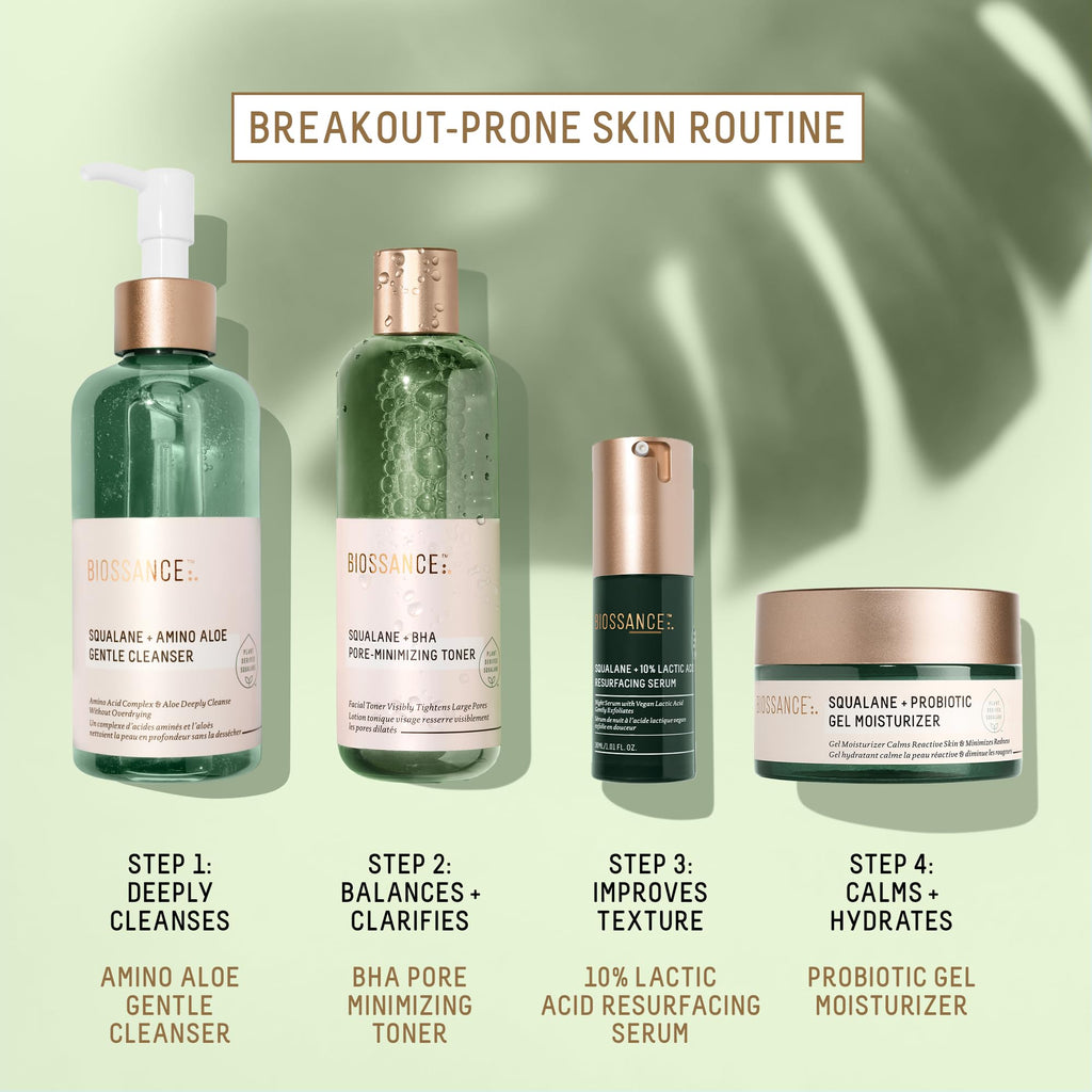 BIOSSANCE Squalane + Probiotic Balancing Face Gel Moisturizer | For Oily & Acne-Prone Skin