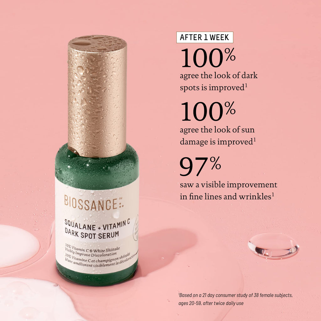 BIOSSANCE Squalane + Vitamin C Dark Spot Serum – 10% Vitamin C, White Shiitake, Fragrance-Free