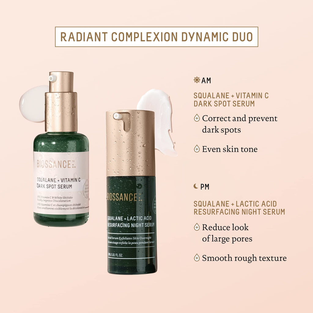 BIOSSANCE Squalane + Vitamin C Dark Spot Serum – 10% Vitamin C, White Shiitake, Fragrance-Free