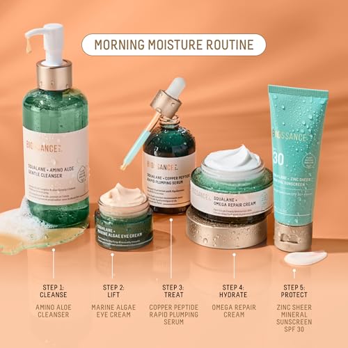 BIOSSANCE Squalane + Zinc Sheer Mineral Sunscreen Lotion SPF 30 – Dewy, Lightweight Hydration & Primer