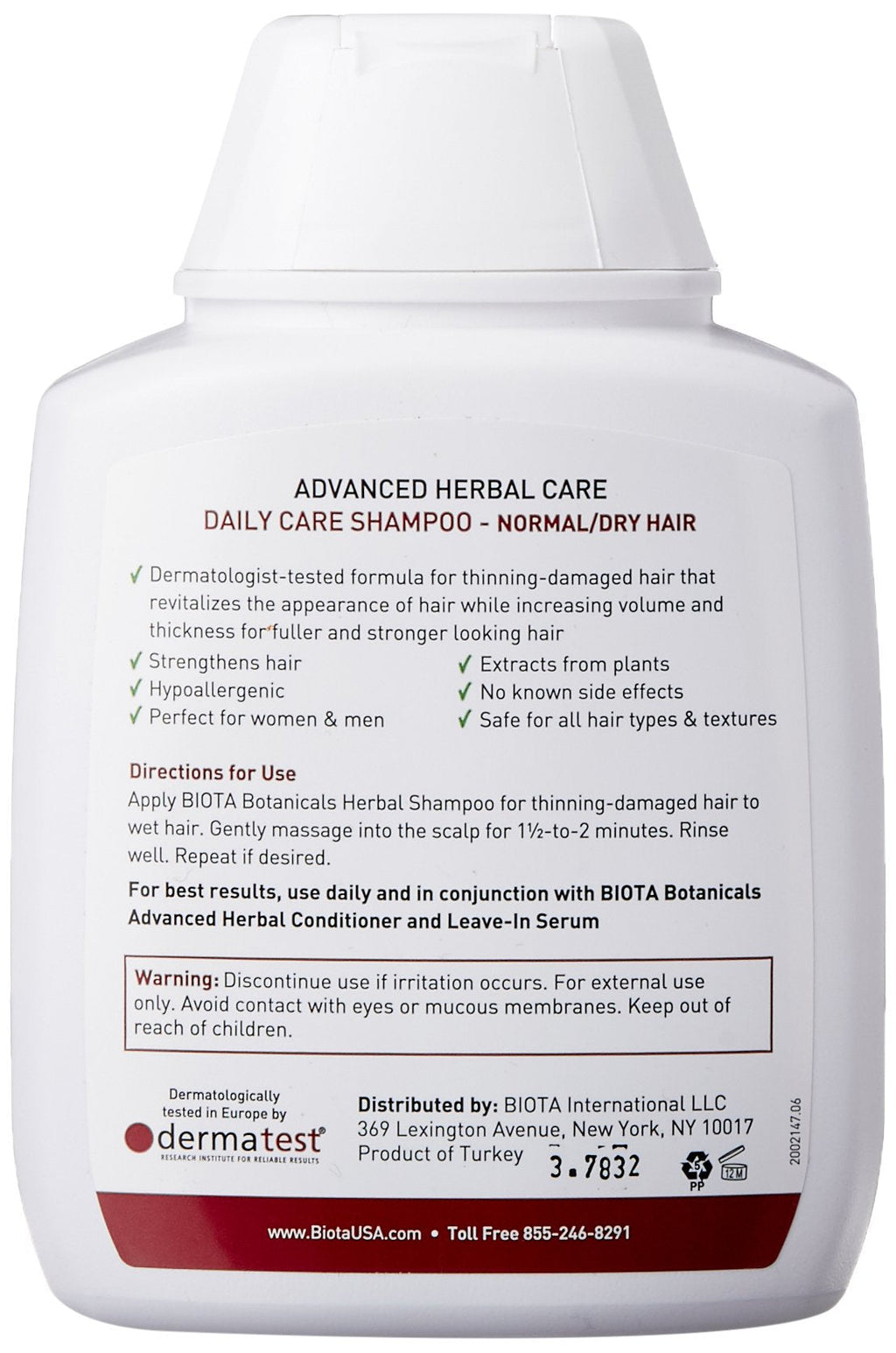 Biota B'IOTA Botanicals Daily Care Shampoo for Normal/Dry Thinning Hair – 10.1 oz