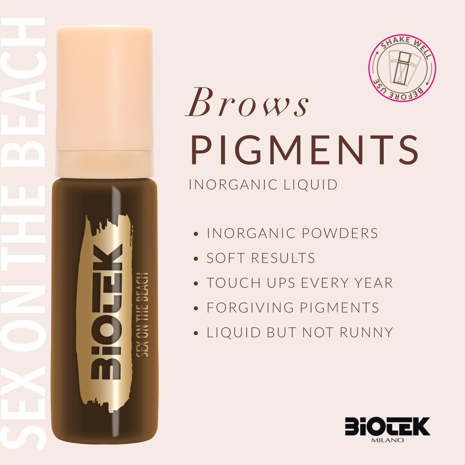 Biotek Sex on the Beach Brow Pigment - Inorganic Liquid, Medium Brown | Made in Italy 0.50 fl oz