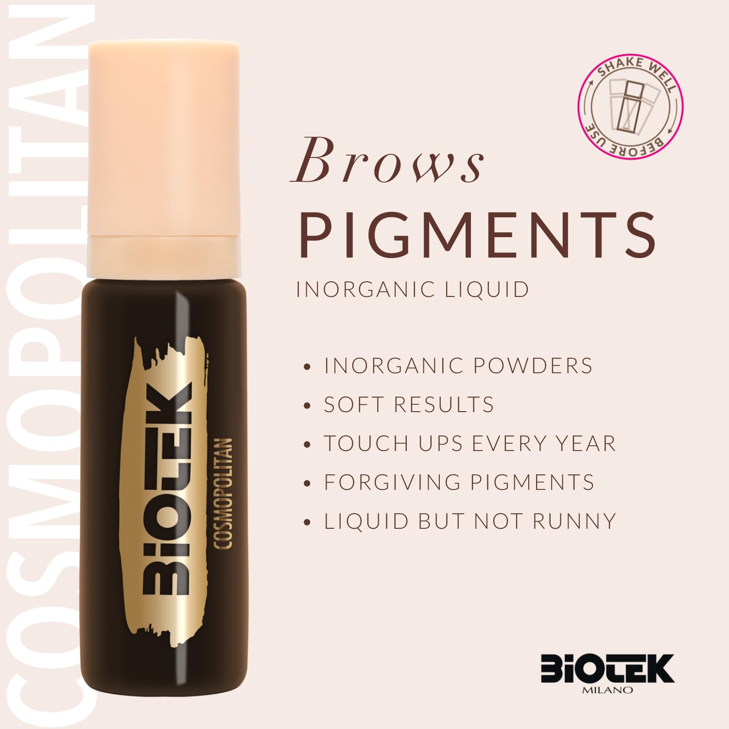 Biotek Brows Pigment Cosmopolitan – Inorganic Liquid, Extra Dark Brown (0.50 fl oz) Made in Italy
