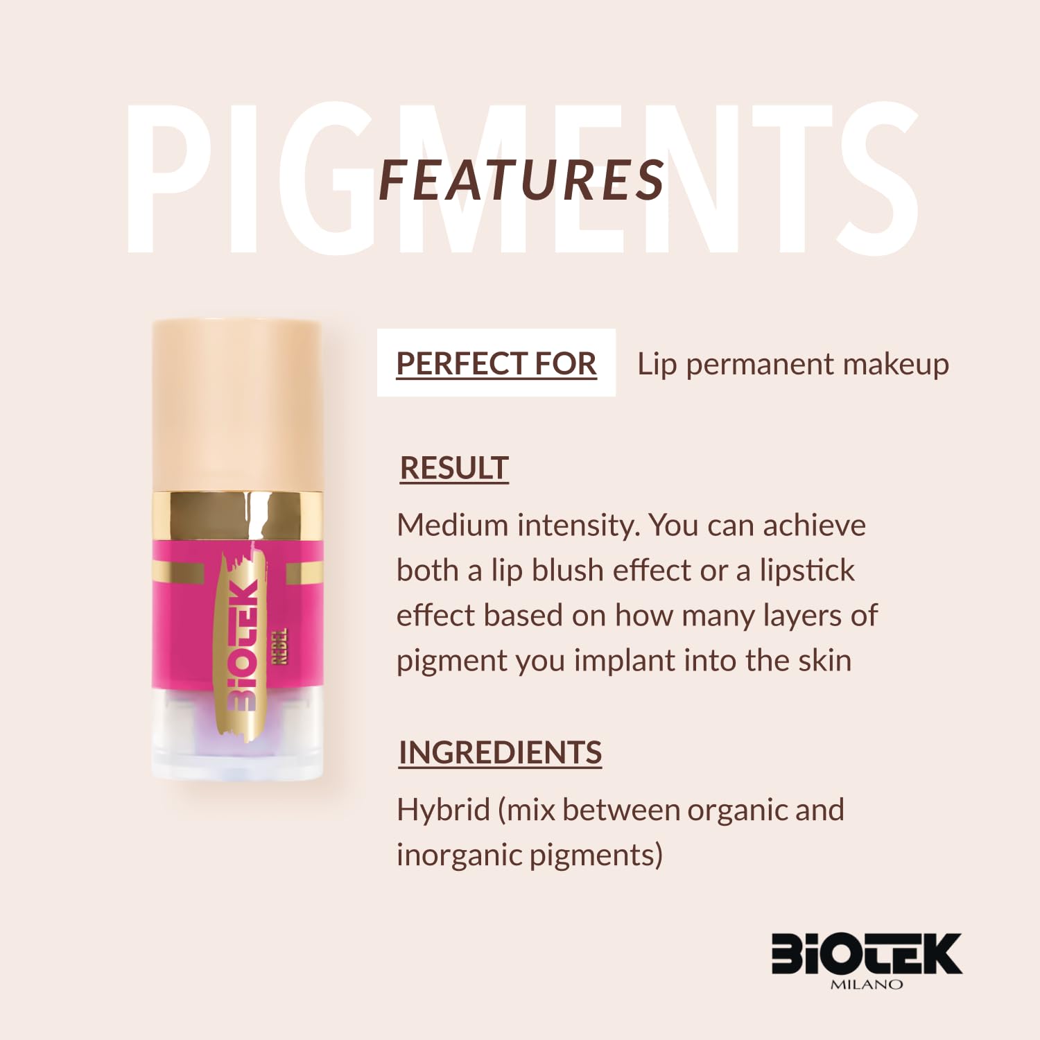 Biotek Rebel Lip Pigment - Permanent Makeup Lip Color Violet Fuchsia | Made in Italy